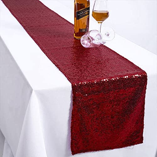 Burgundy Sequin Table Runner 12