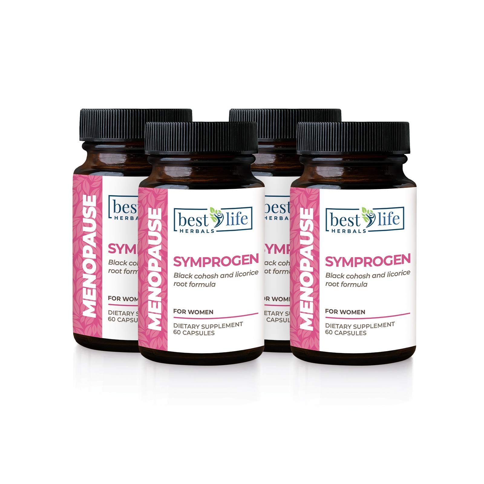 Symprogen Menopause Support Supplement - 60 Capsules per Bottle (4 Bottles) - Hormone Balance for Women - Hot Flash & Night Sweat Relief - Natural Dietary Supplement for Perimenopause & Postmenopause - Supports Mood, Sleep & Energy - Perfect for Work, Travel & Daily Wellness Routine