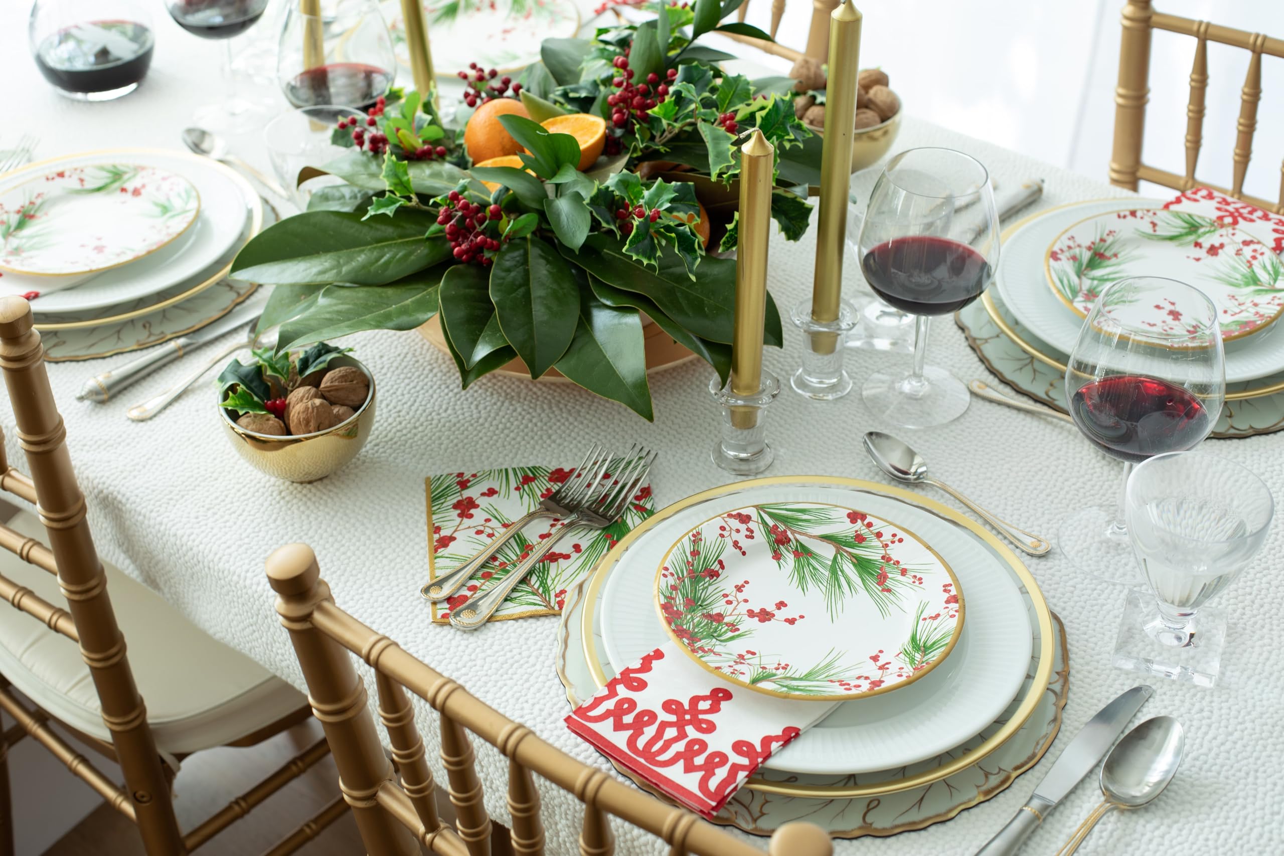 Premium Caspari Dessin Passementerie Red Linen Guest Towels & Napkins - Set of 12 | Elegant Table Setting for Dinner Parties, Weddings & Special Occasions