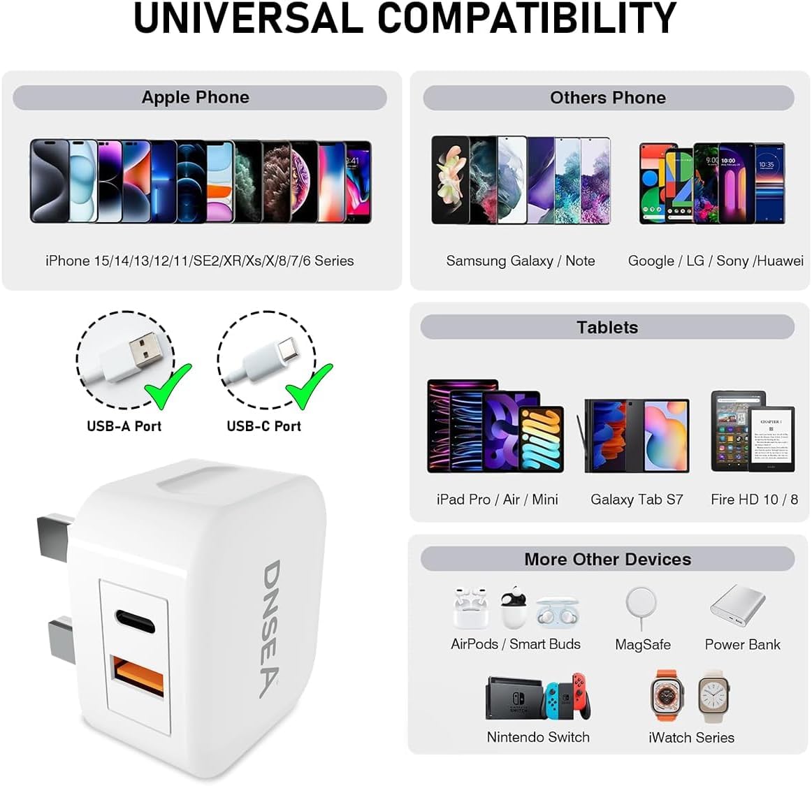 20W Dual Port USB C Fast Charger Plug - PD Compatible for Honor 90 Lite/X7b/X6a/X6b/90 Smart/200 Lite/Magic6 Lite - UK 3 Pin Wall Adapter (White) - Perfect for Home, Office & Travel Charging