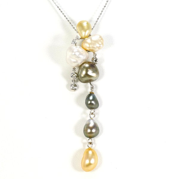 18K White Gold Pearl Diamond Necklace for Women - Elegant Bridal Jewelry, Anniversary Gift, Wedding Party & Formal Occasion Accessory