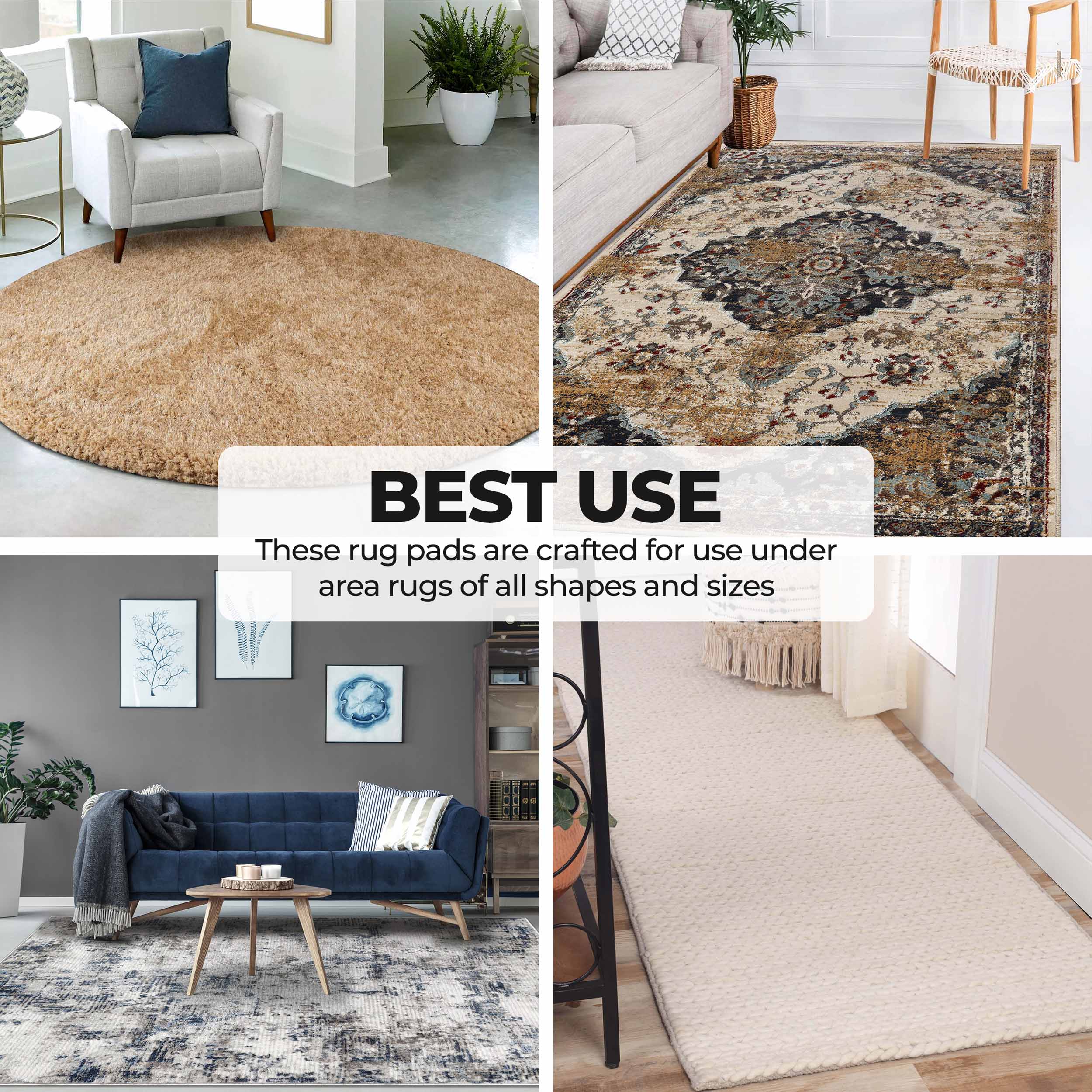 Non-Slip Floor Protector Rug Pad - Premium Polyester Felt & Rubber Grip for Hardwood, Tile & Laminate Floors - Perfect for Living Room, Bedroom & High Traffic Areas