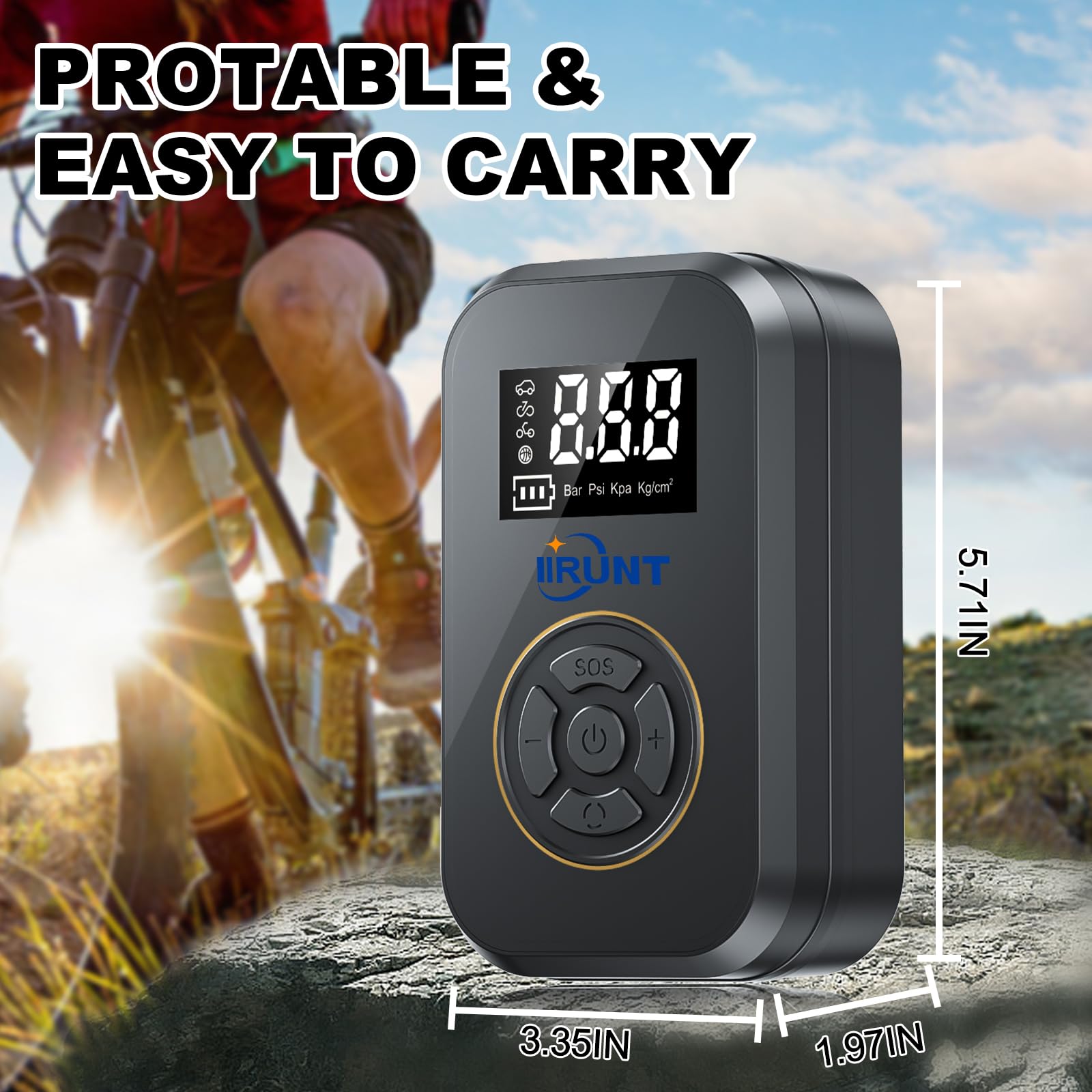 Portable Electric Air Compressor Pump - 4000mAh Battery, 130 PSI, LED Light & Auto Shutoff - Digital Pressure Gauge for Car Tires, Bike, Motorcycle - Perfect for Road Trips, Camping & Emergency Tire Inflation