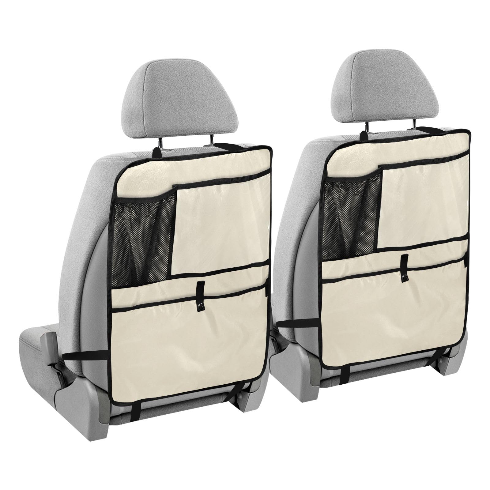 Sinestour Beige Cream Kick Mats Back Seat Protector - Waterproof Car Backseat Cover for Kids with Storage Pockets - Protects from Mud, Scratches & Dirt - 2 Pack Car Accessories - Perfect for Family Road Trips & Daily Commutes