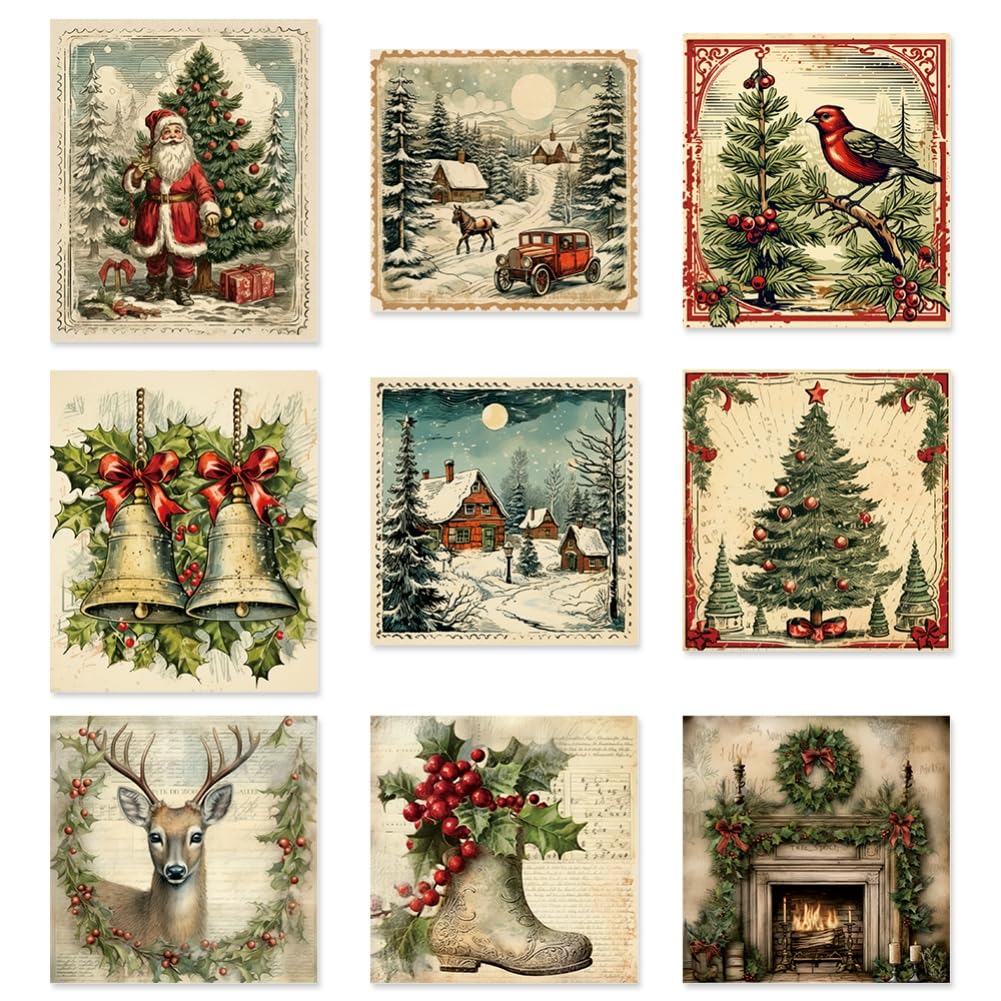Vintage Christmas Sticker Labels - 36 Pack with 9 Unique Holiday Designs - Perfect for Wine Bottles, Gift Tags, Scrapbooking & Winter Crafts (Festive Holiday Decor)