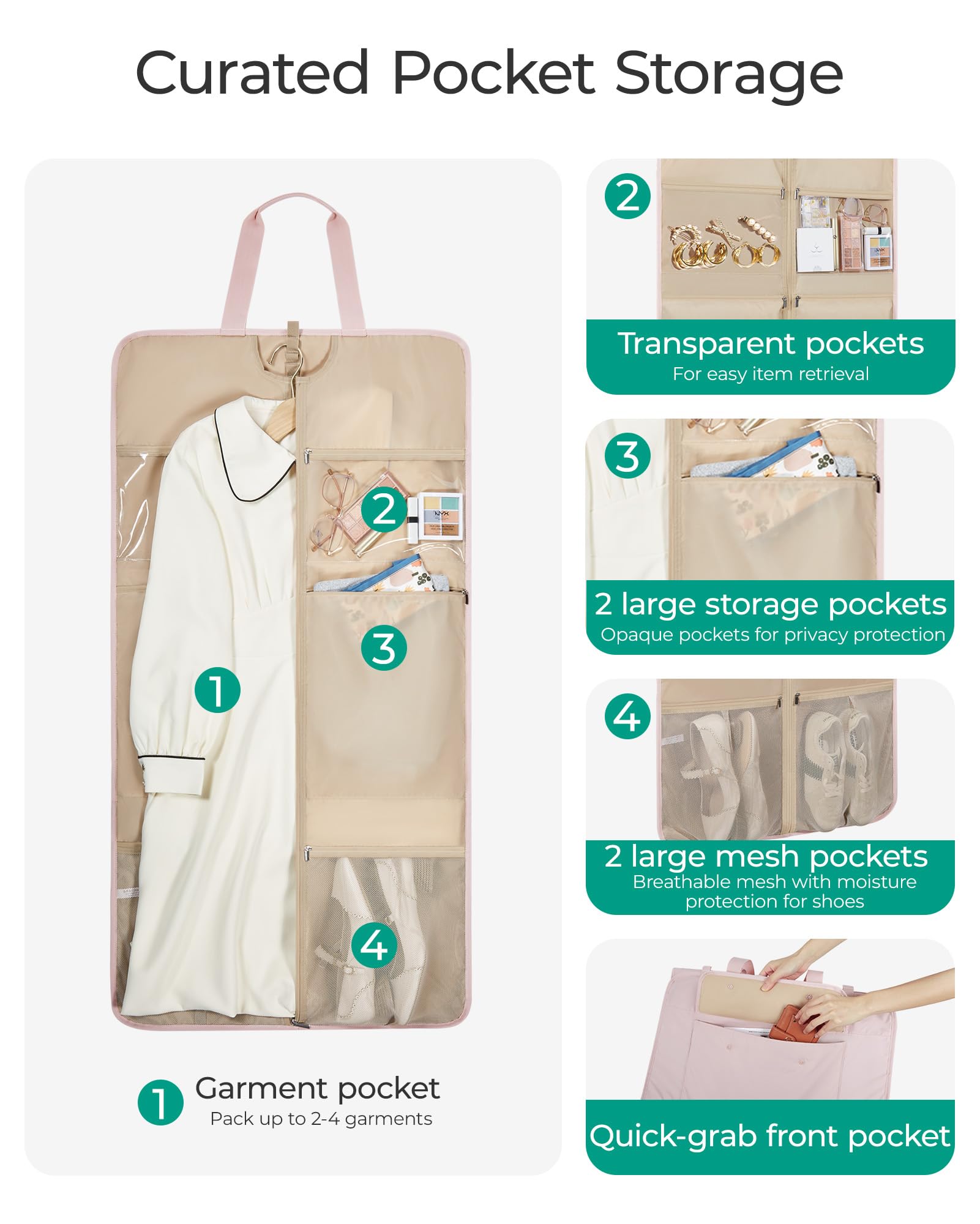 BAGSMART Foldable Travel Garment Bag - Stylish Carry-On Suit Carrier for Hanging Clothes, Large Convertible Weekender Dress Bag for Women & Men - Perfect for Business Trips, Weddings & Airplane Travel