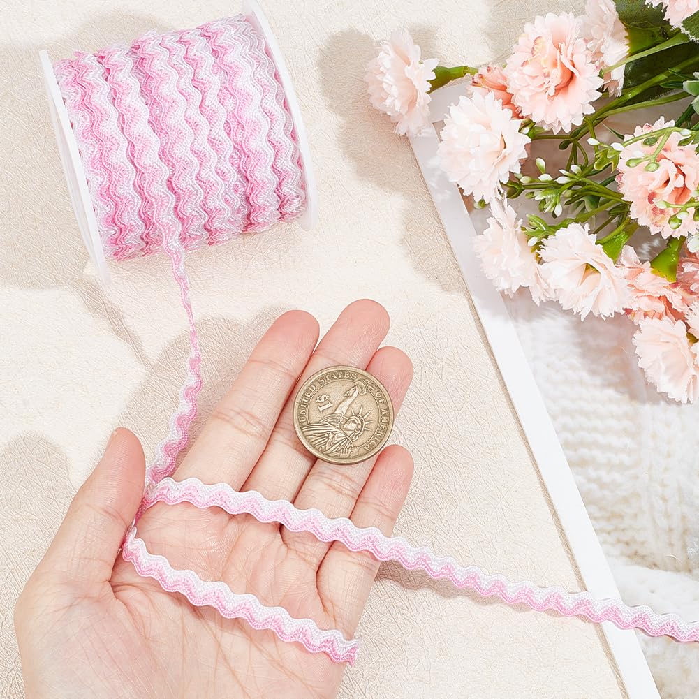 GORGECRAFT 16.4 Yards 8mm RIC Rac Bending Fringe Trim Wave Ribbon - Pearl Pink Woven Braided Fabric Ribbon for DIY Sewing, Crafts, Wedding Dresses, Clothing Embellishment, Gift Wrapping | Perfect for Party Decorations, Costume Accessories & Home DIY Projects