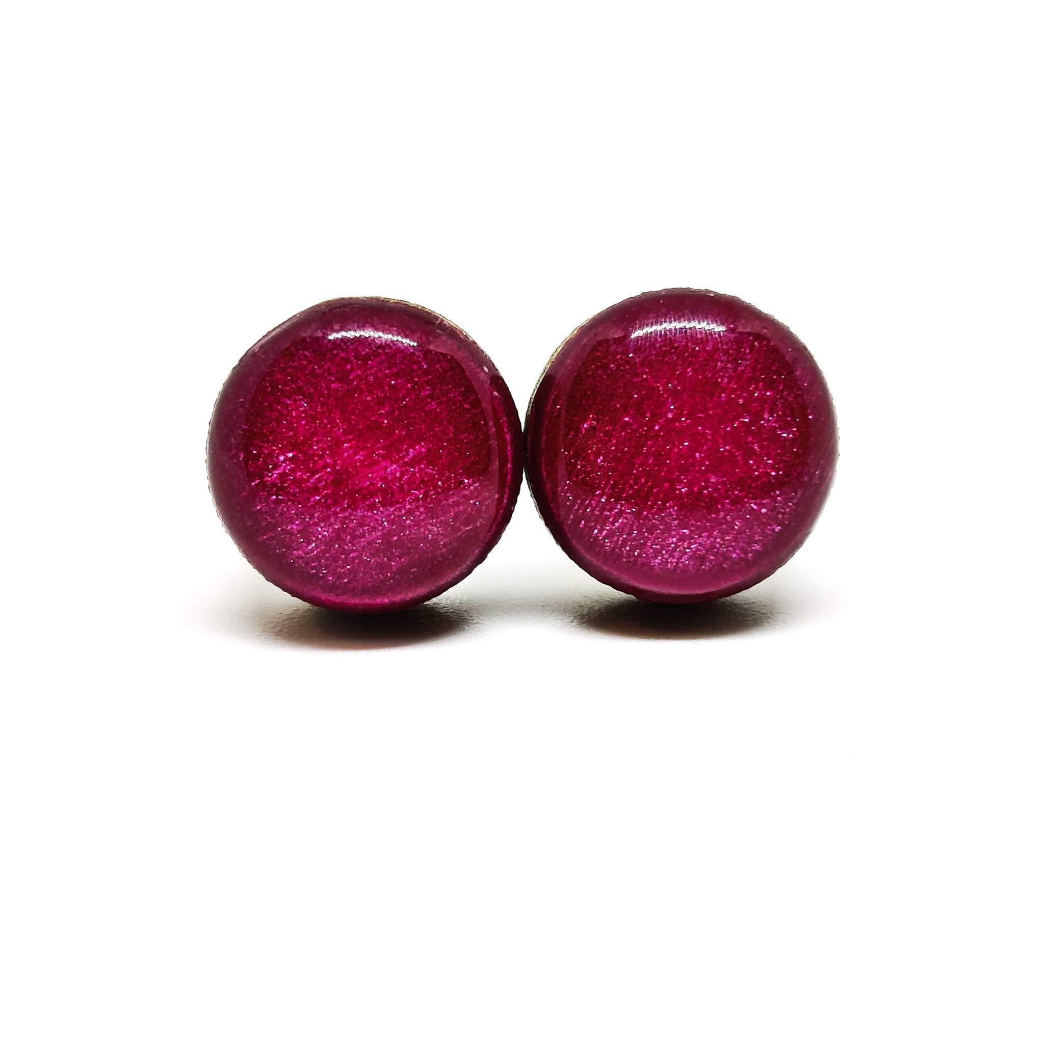10mm Shimmer Stud Earrings for Women & Men - Hypoallergenic Stainless Steel Posts for Sensitive Ears - Handmade Bright Berry Shimmer Jewelry - Perfect for Everyday Wear, Gifts & Special Occasions