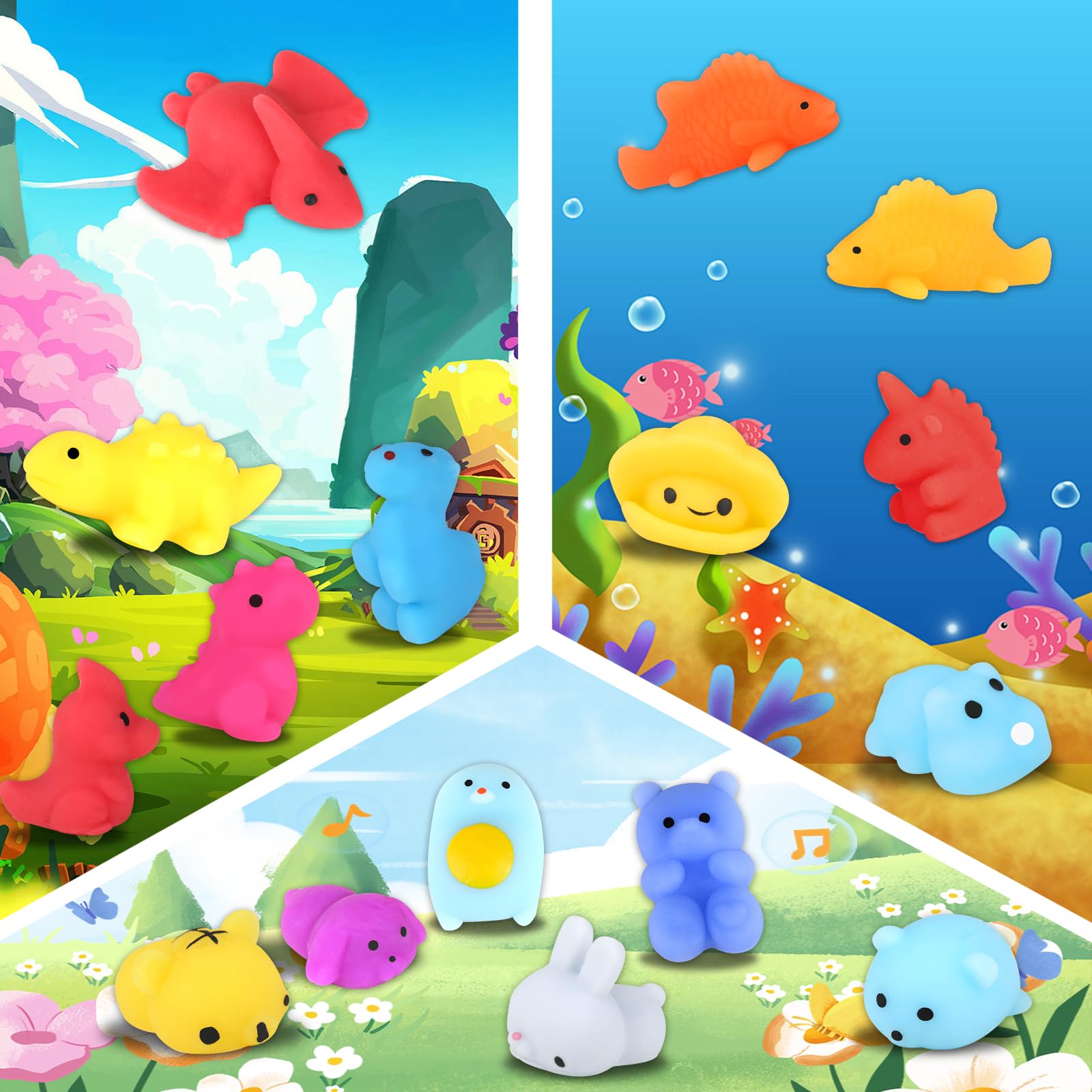 VESPRO 120PCS Mochi Squishy Toys for Kids & Adults - Stress Relief & Party Favors for All Ages