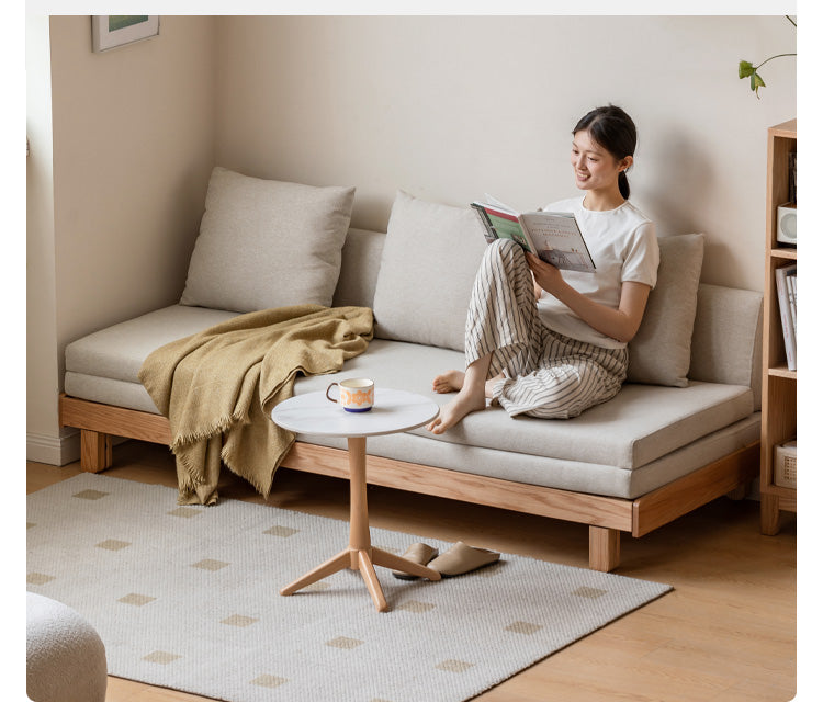 Solid Oak & Beech Wood Sofa Bed - Convertible Sleeper Sofa for Small Spaces, Guest Room & Living Room Furniture - Durable & Stylish Modern Design