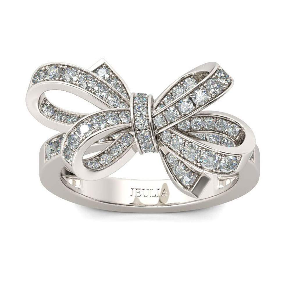 1 Carat Fashion Bowknot Ring 925 Sterling Silver with White CZ - Elegant Princess Cocktail Ring for Women | Wedding, Anniversary, Engagement & Promise Rings | Perfect for Date Nights, Parties & Special Occasions