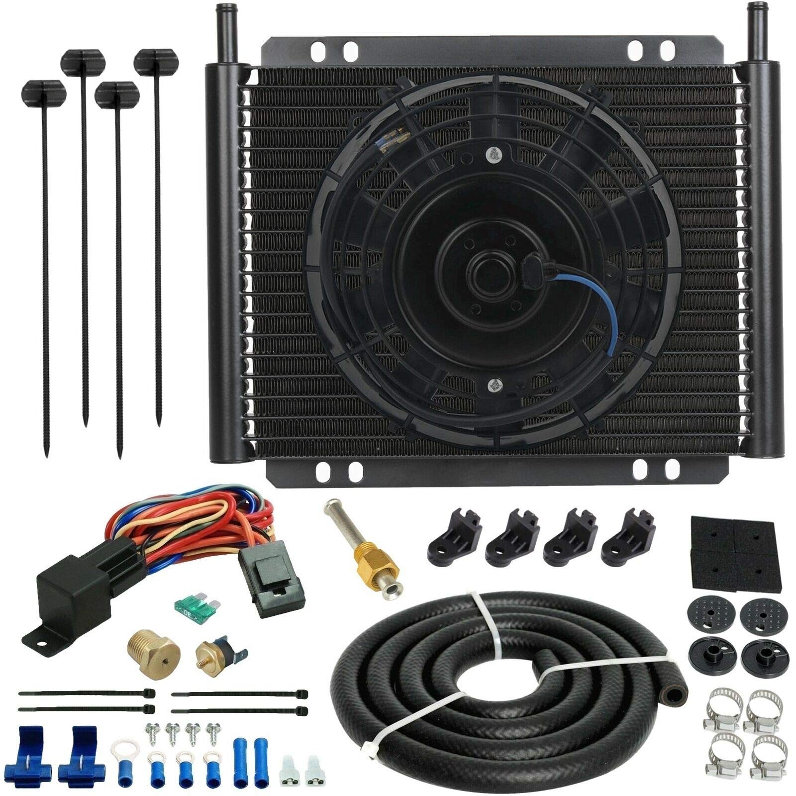 23 Row Black Aluminum Engine Oil Cooler with Electric Fan - 3/8