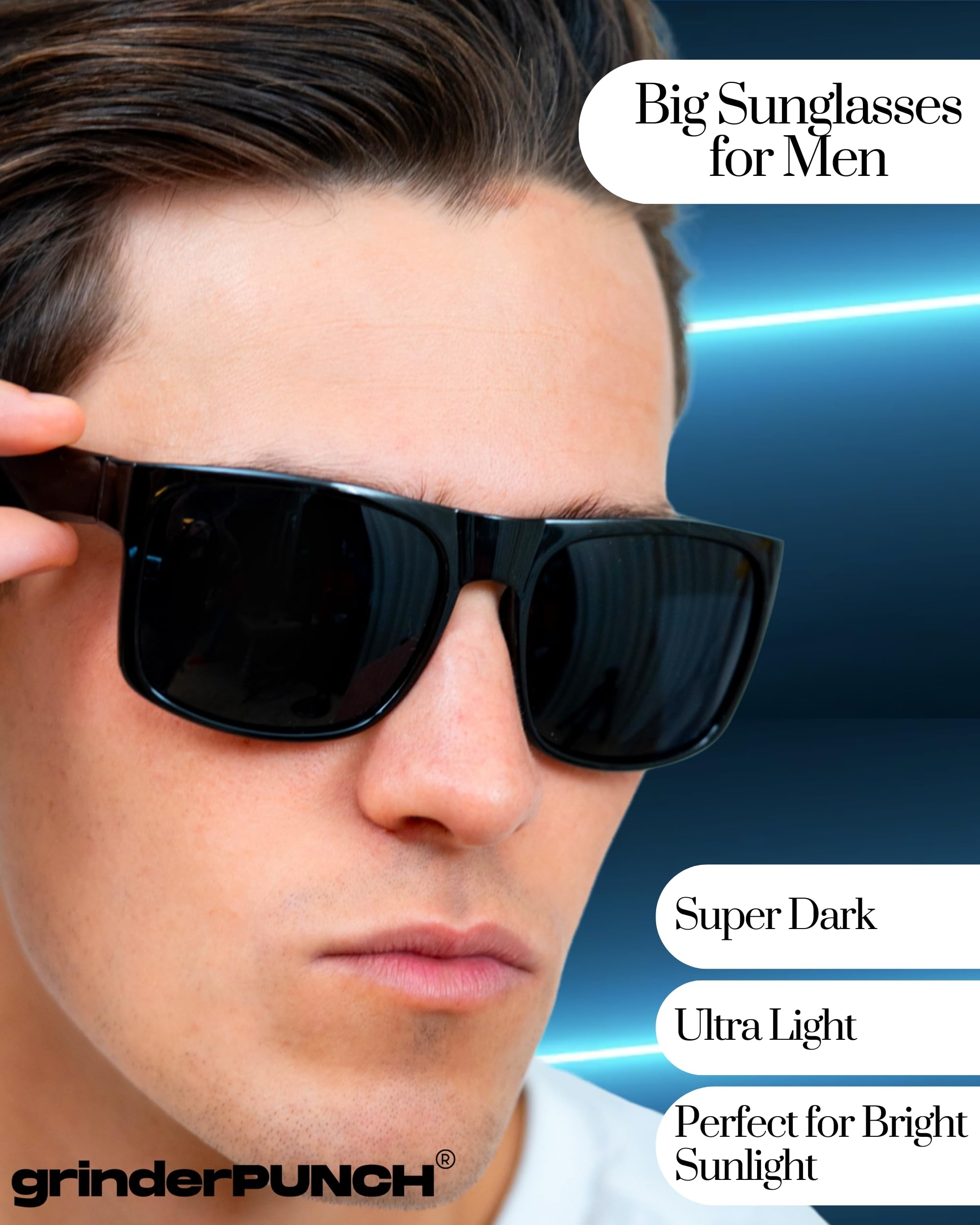 grinderPUNCH XL Polarized Sunglasses for Big Heads & Wide Faces - Extra Large Oversized Driving Glasses for Men & Women - Perfect for Road Trips, Beach & Outdoor Activities