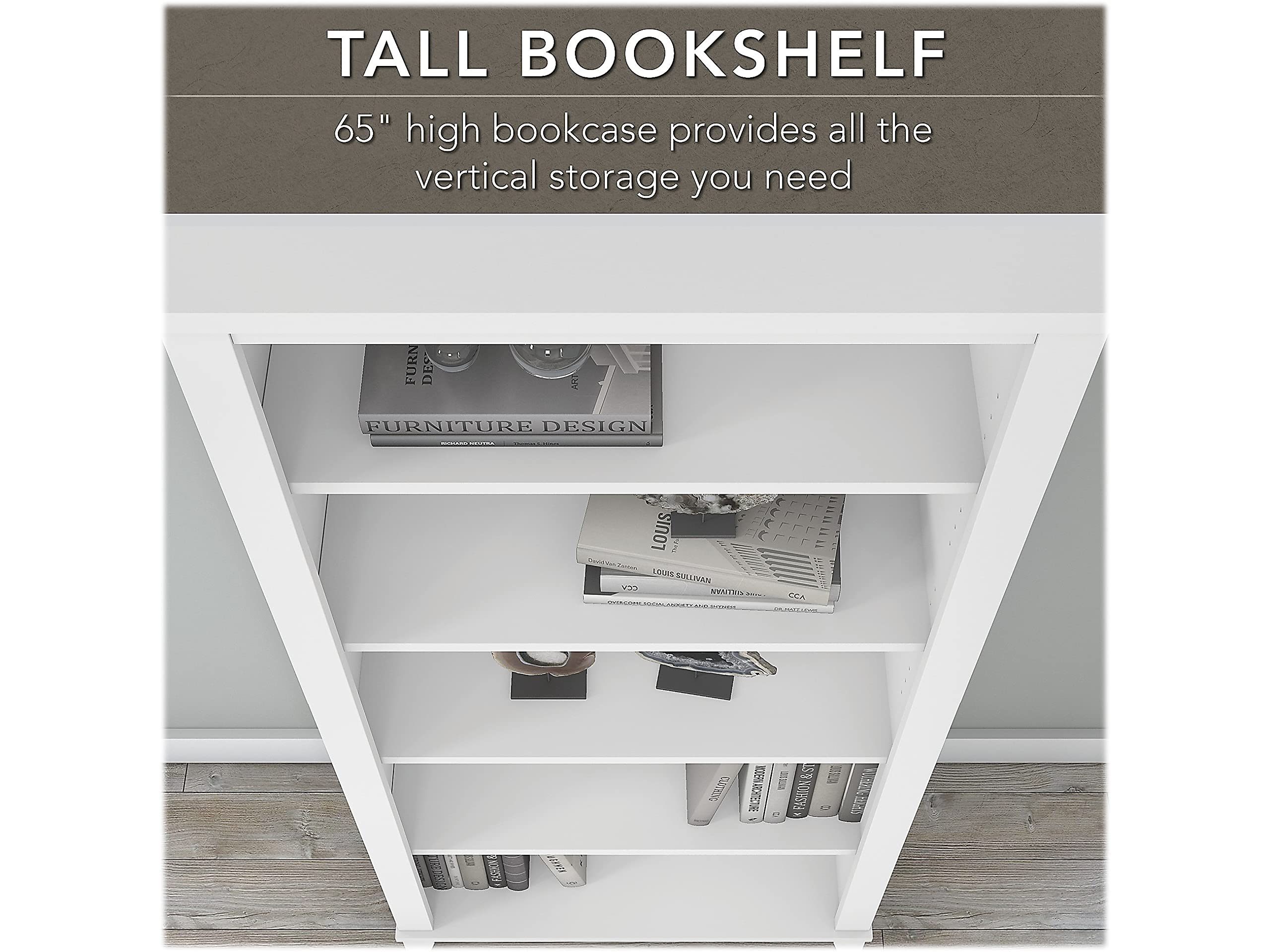 Bush Furniture Somerset Tall 5 Shelf Bookcase in White - Modern Bookshelf for Living Room, Office, Bedroom & Study - Sturdy Storage for Books, Decor & Essentials