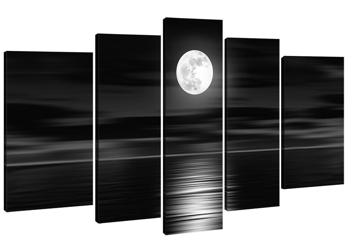 Phoenix Decor Sea White Moon Canvas Wall Art - Modern Abstract Painting for Home & Office Decor