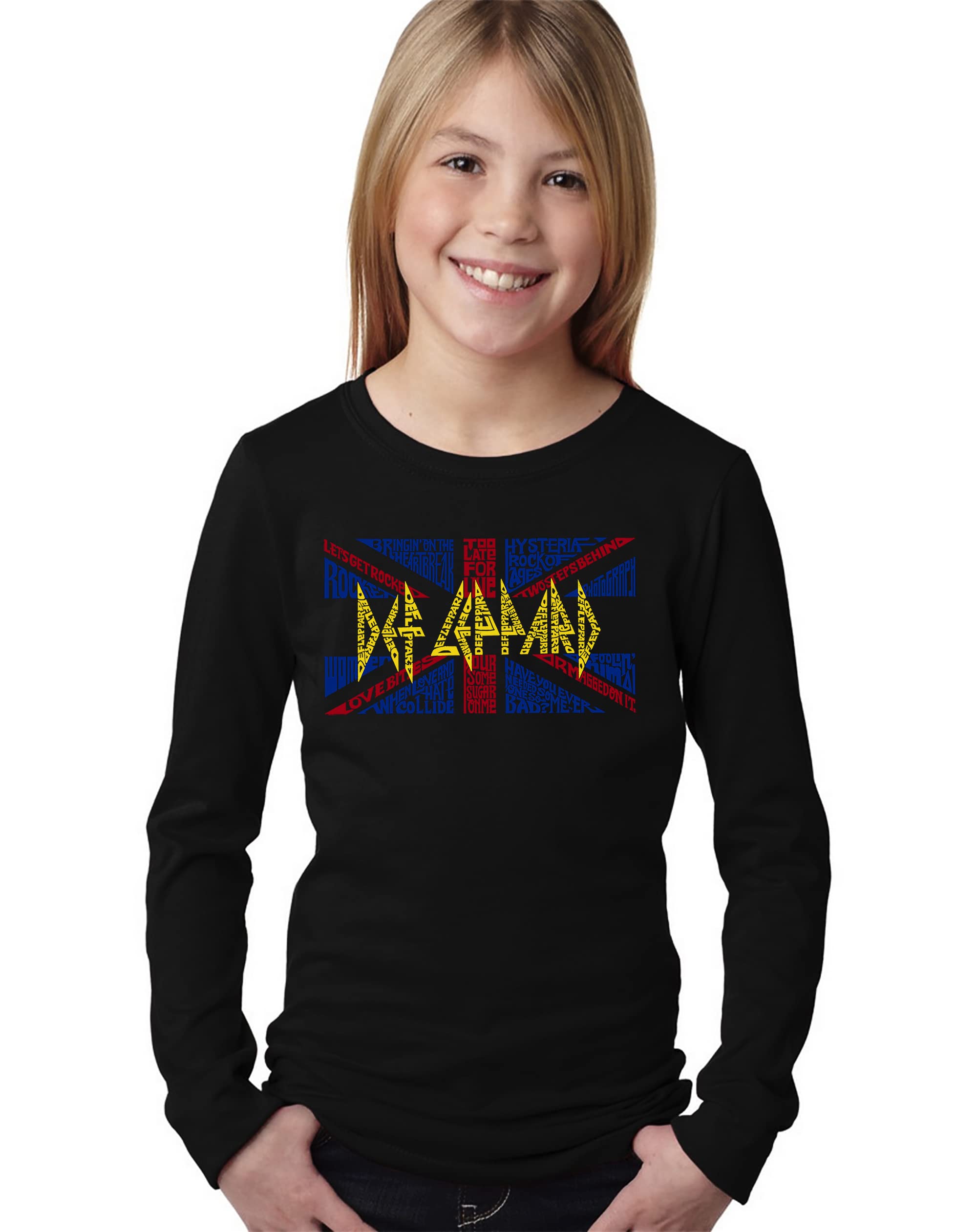 Def Leppard Vintage Rock Band Graphic Long Sleeve T-Shirt for Girls | LA Pop Art Inspired Music Tee | Concert Outfit & Casual Wear