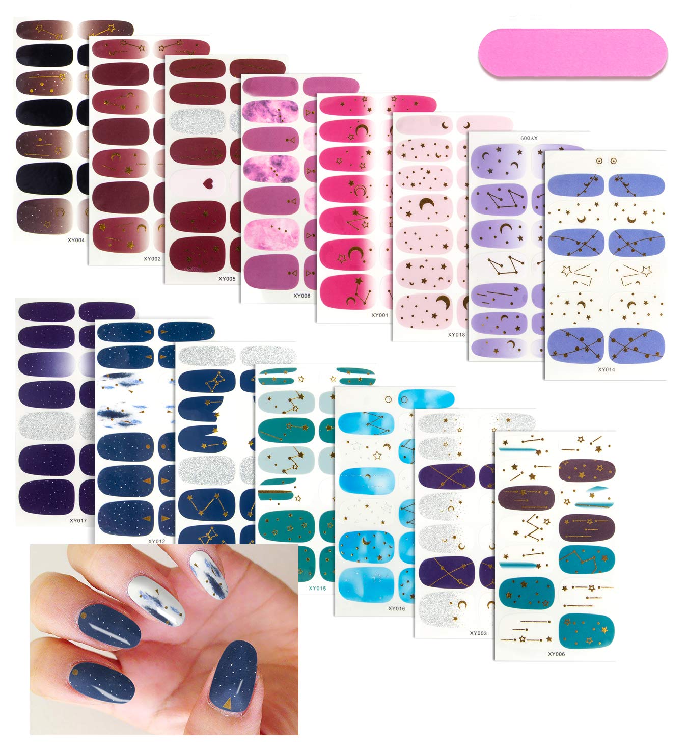 15 Sheets Full Nail Polish Strips - DIY Nail Wraps Decals with Adhesive & Nail File - Waterproof False Nail Stickers for Women & Girls - Perfect for Parties, Weddings, and Everyday Nail Art Designs