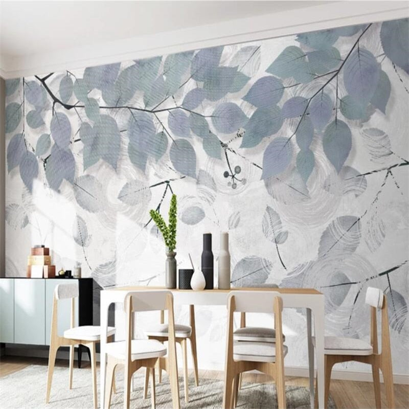 Leafy Elegance Minimalist Dining Room Wall Mural - Botanical Peel and Stick Wallpaper for Modern Home Decor | Perfect for Dining Areas, Kitchens & Living Rooms