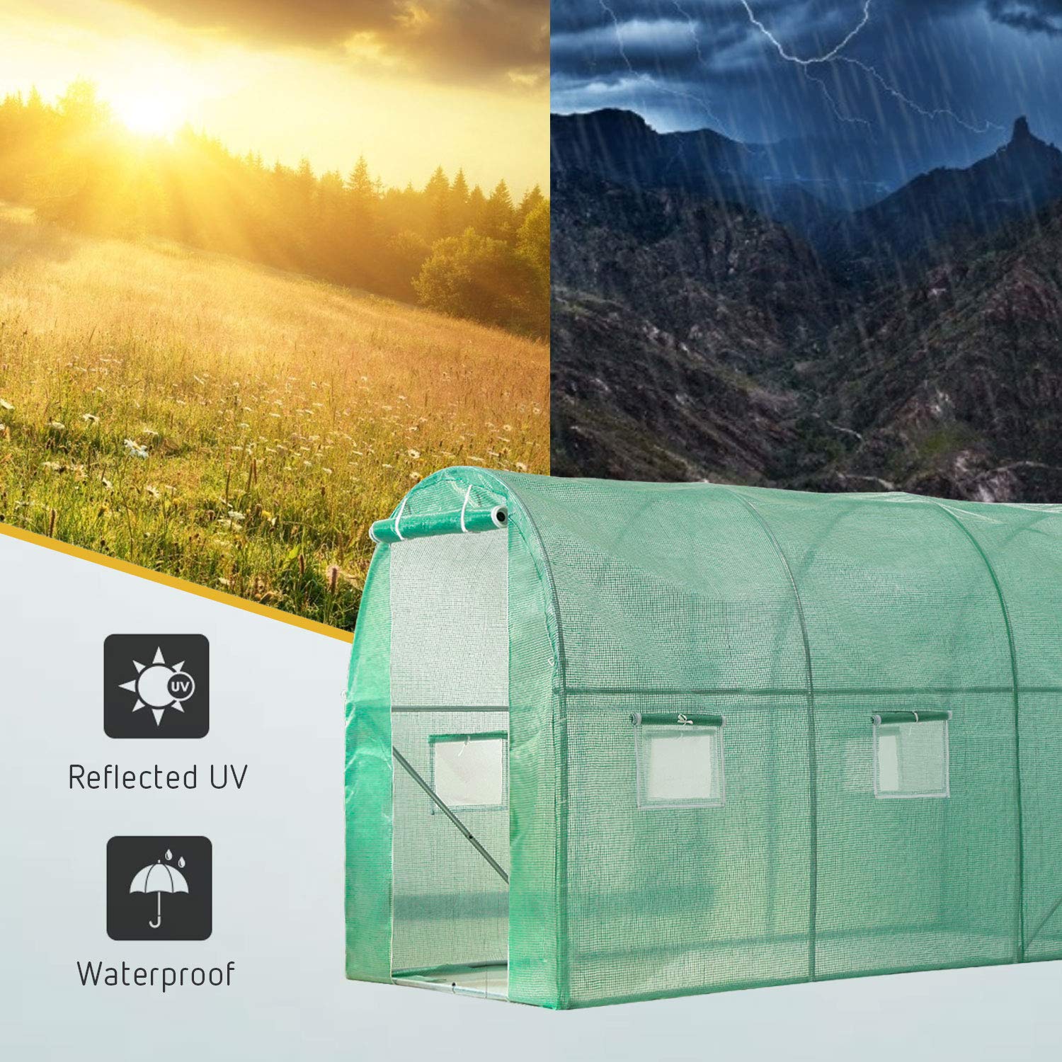 VIVOSUN 10x7x7 Ft Walk-in Greenhouse with PE Cover, Roll-up Zipper Door & Window - Large Outdoor Garden Plant Hot House for Vegetables, Flowers & Seedlings - Perfect for Backyard, Patio & All-Season Gardening