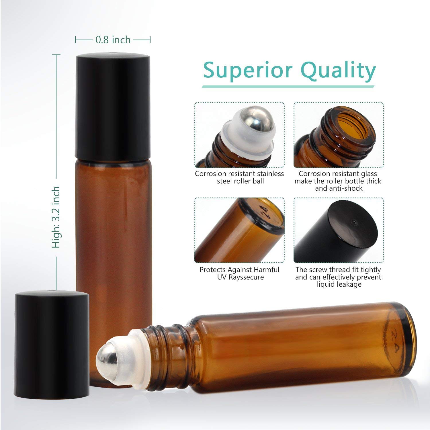 PHARCOS Classic Amber Glass Roll On Bottles with Black Cap - 10ml (Pack of 6) | Essential Oil Bottles, Perfume Roller, Aromatherapy & Lip Balm Container | Refillable, Leakproof, Eco-Friendly for Travel, Home & DIY Skincare