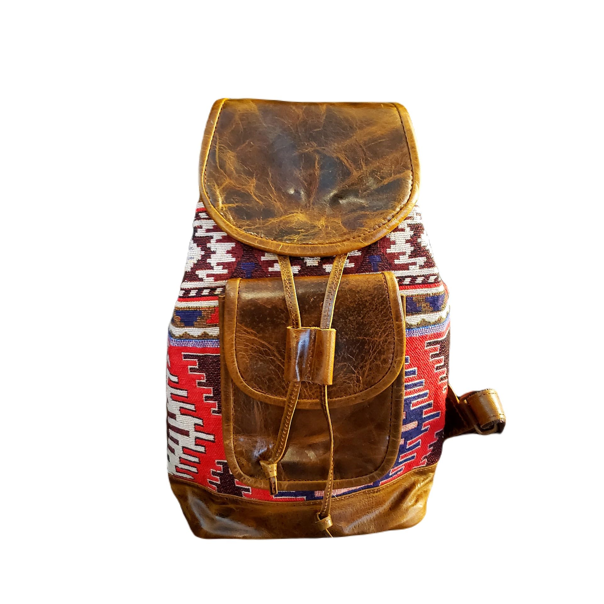 Handmade Leather & Jacquard Backpack Purse for Women - Stylish Laptop Bag for Work, Travel & College | Durable Designer Shoulder Bag