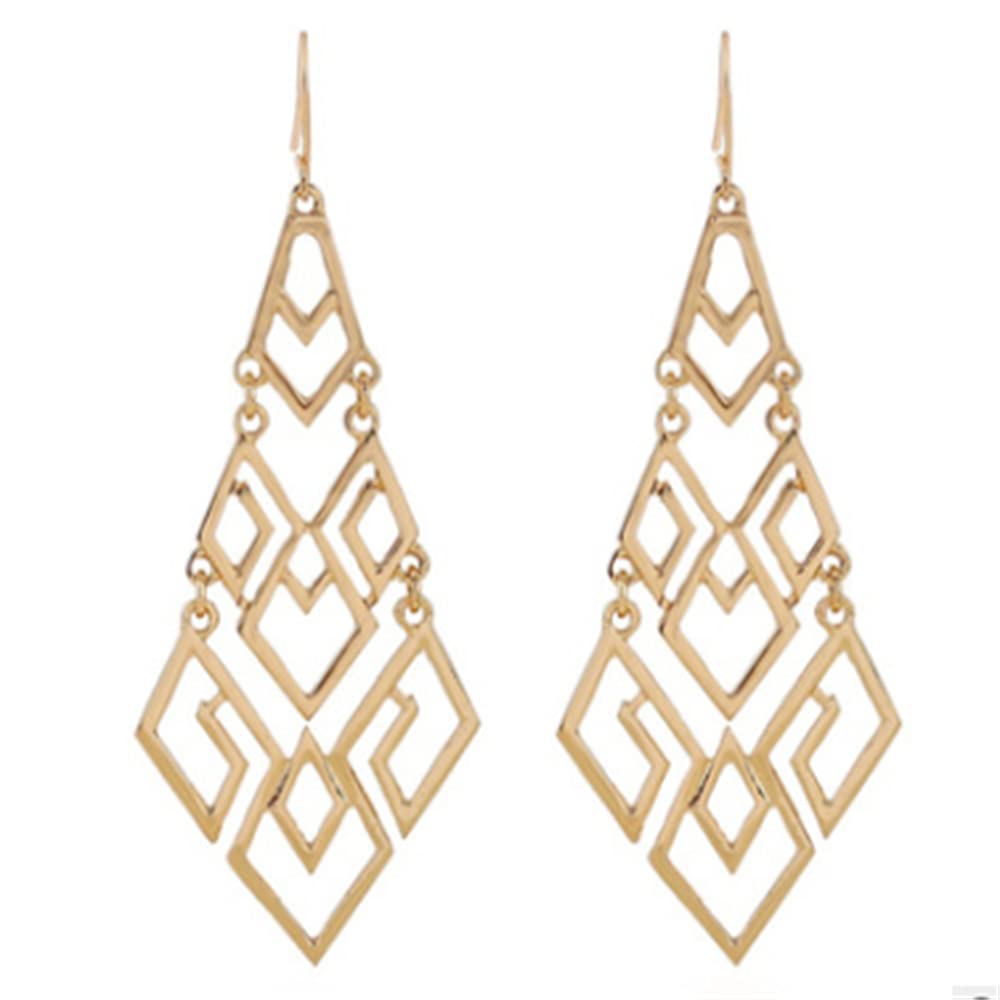 Elegant Women's Chandelier Drop Earrings with Diamond Accents - Hollow Design for Parties, Weddings & Special Occasions