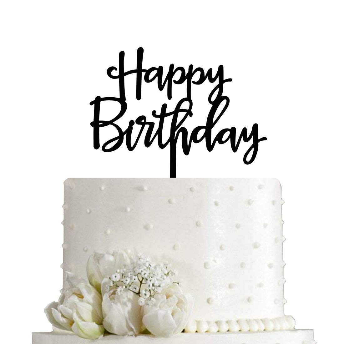 Happy Birthday Cake Topper - Elegant Black Acrylic Party Decorations for Birthday Cakes | Perfect for Wedding, Anniversary & Celebration Cakes