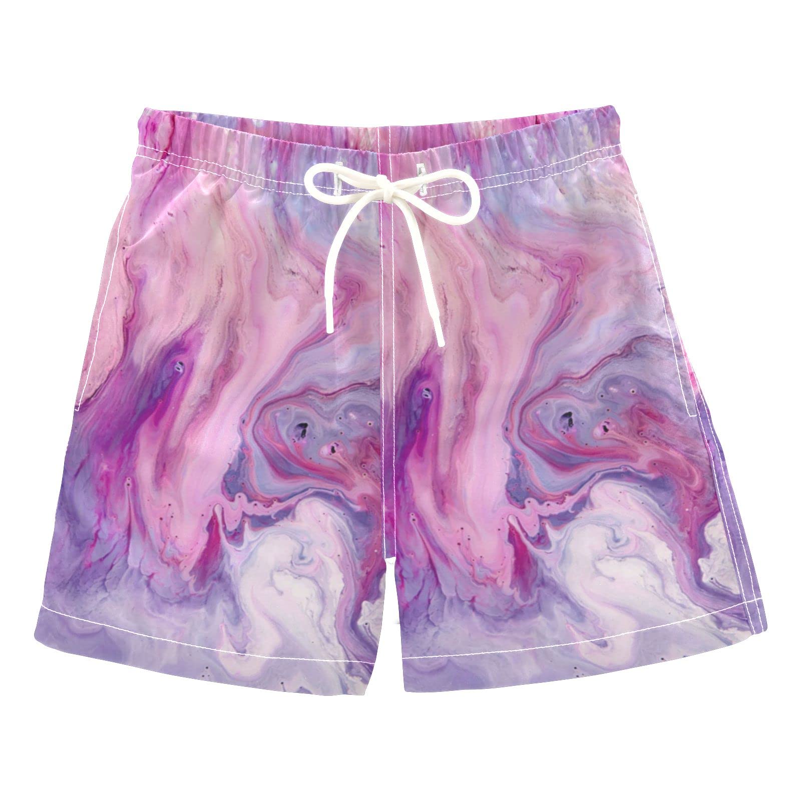 Aflyko Boys' Board Shorts - Abstract Purple Watercolor Swim Trunks for Toddlers (2T) - Quick Dry Beach Swimwear for Pool, Ocean & Summer Water Activities