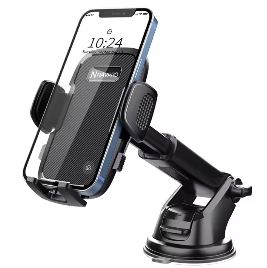 NAVPRO Universal Car Phone Mount - 60+ Pounds Strong Suction Cup Dashboard & Windshield Phone Holder Stand for iPhone, Samsung, Pixel - Perfect for Commuting, Road Trips & GPS Navigation