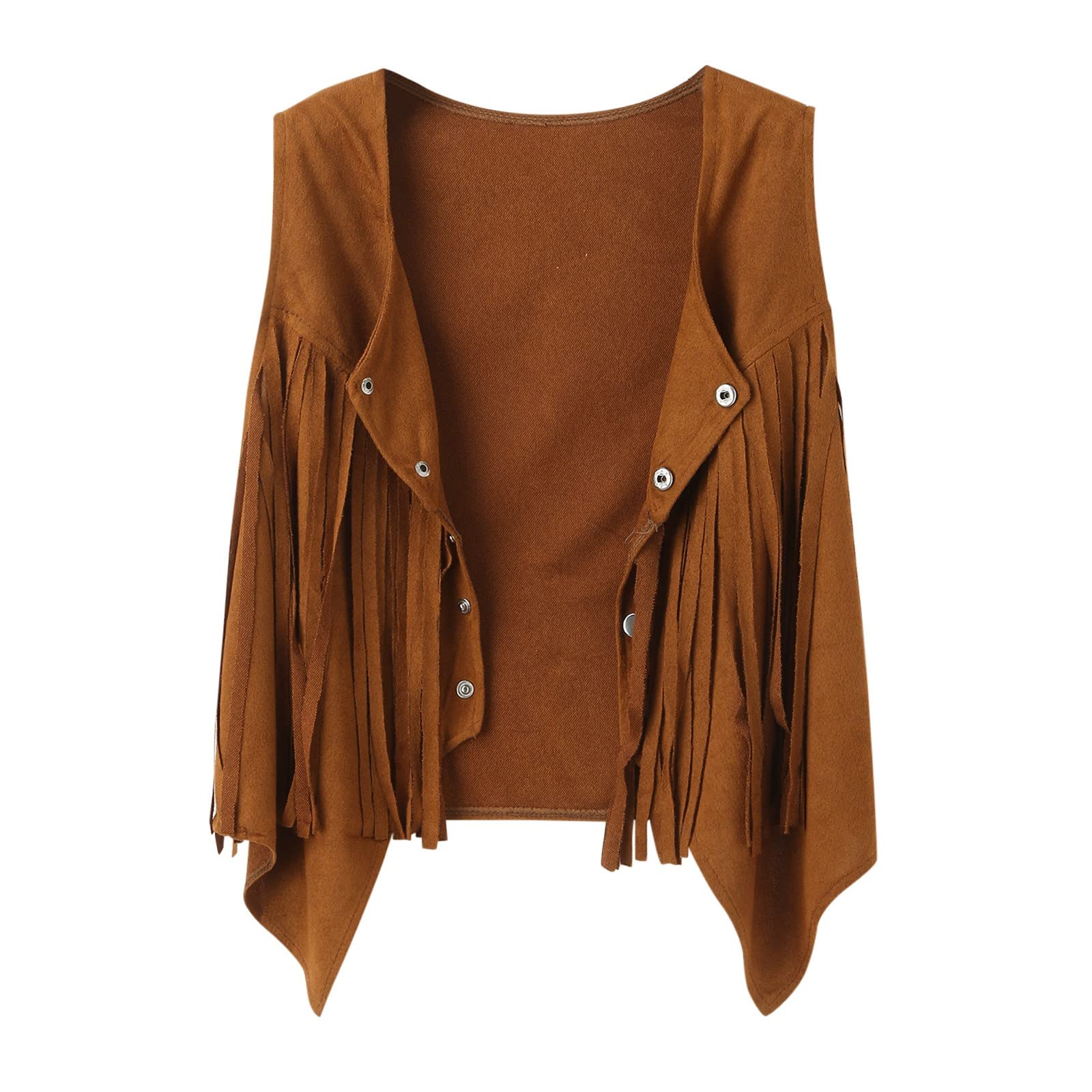 Women's Vintage Boho Fringe Leather Jacket - Sleeveless Western Open-Front Vest Hippie Style Jacket for Spring Fashion | Perfect for Music Festivals, Casual Outings & Boho Chic Outfits
