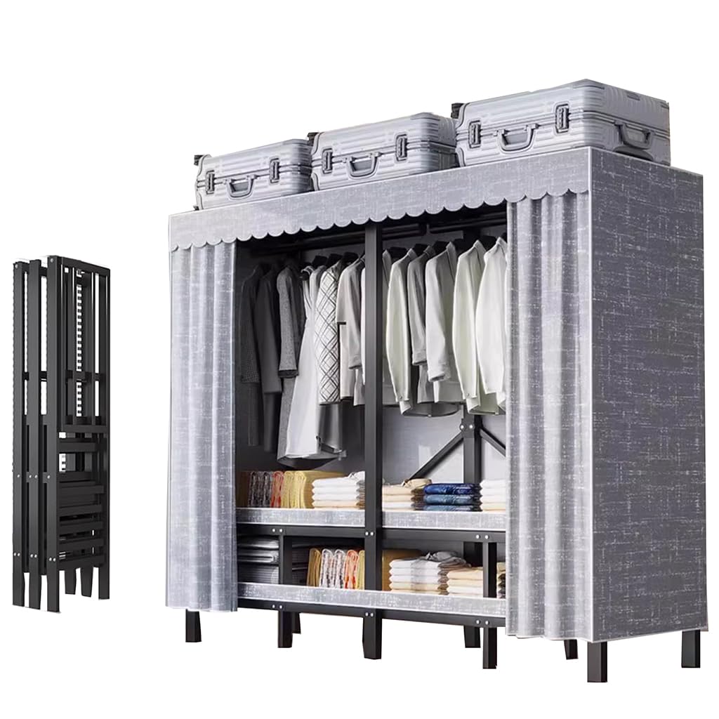 Heavy-Duty Foldable Clothing Rack with Shelf - 95 Inch Free Standing Garment Rack with Cotton Cover, 1100lb Capacity for Bedroom, Closet & Wardrobe Storage | Perfect for Home Organization, Laundry Room, Dorm & Portable Closet Solutions