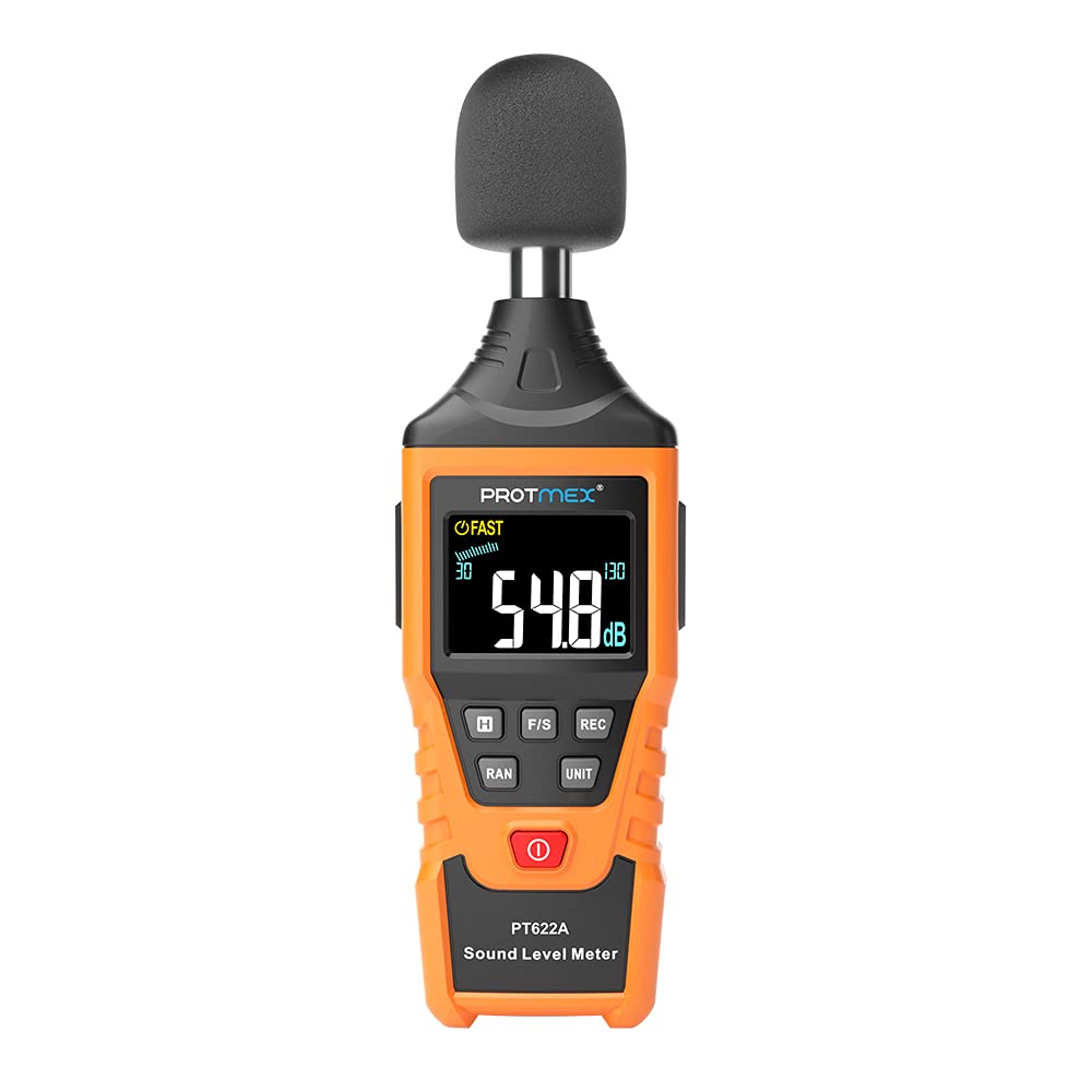 Protmex PT622A Digital Sound Level Meter - 30-130 dB Decibel Reader with Large LCD Display, ±1.5dB Accuracy, Fast/Slow Mode Selection - Perfect for Home, Workplace, and Industrial Noise Measurement