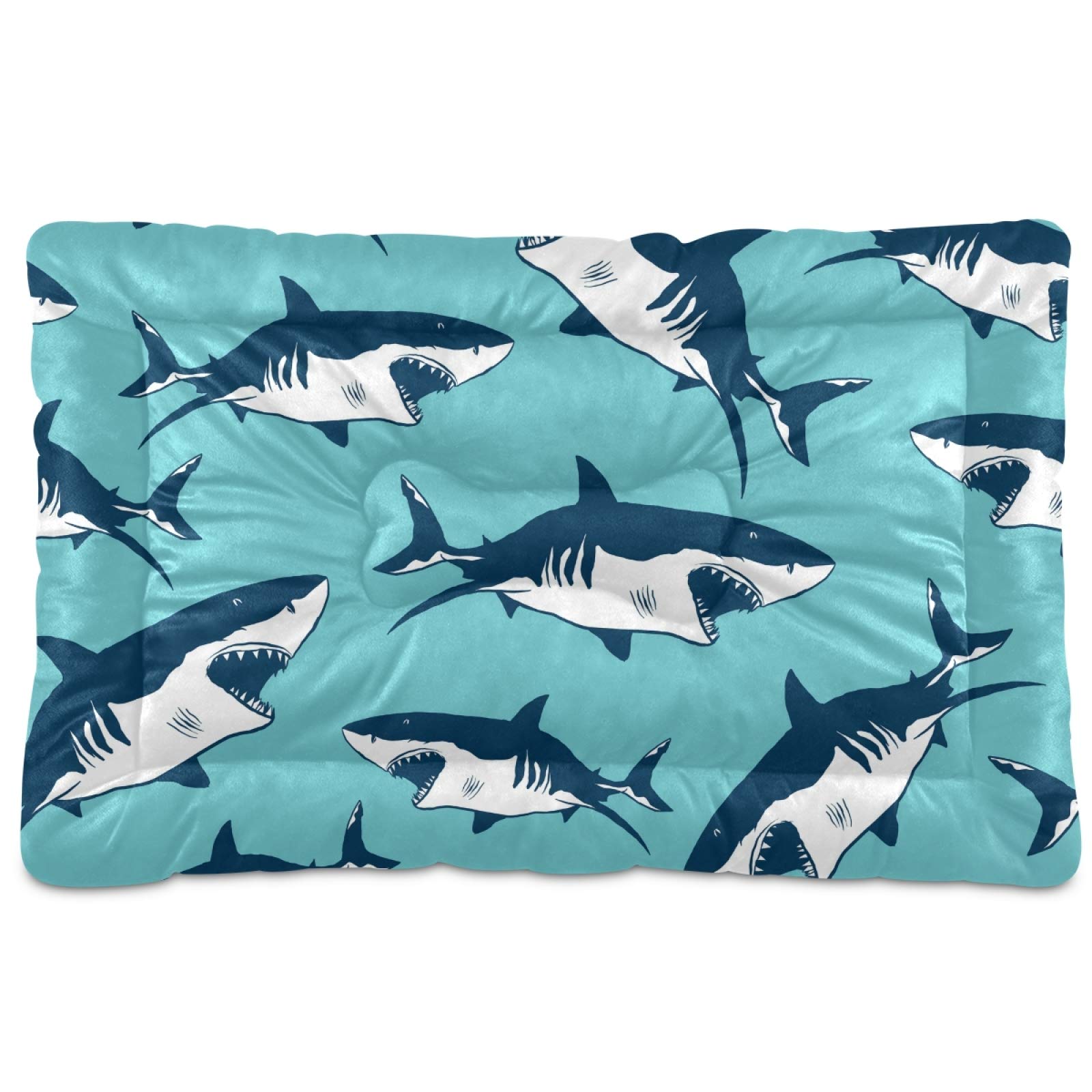 HYFA Washable Shark Ocean Dog Bed Mat - Comfortable Crate Mattress for Large, Medium & Small Dogs & Puppies (24x18 Inches) - Perfect for Crates, Kennels & Home Use
