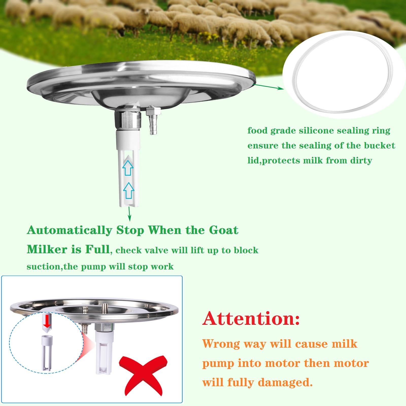 Lyfreen 3L Electric Goat Milking Machine with Auto Stop & Adjustable Speed - Stainless Steel Bucket, Pulsating Pump, Check Valve & Cleaning Brush - Perfect for Small Farms, Homesteads & Dairy Goat Owners