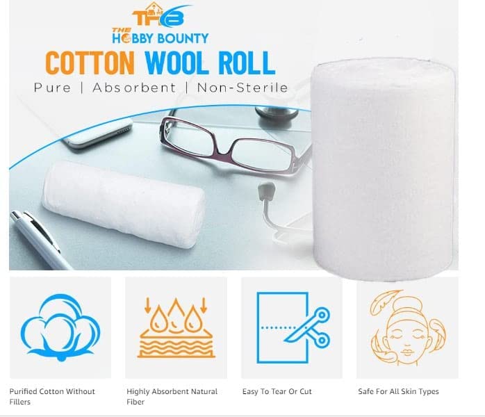 THB 100% Pure Cotton Roll 100g - Ultra Soft Makeup Remover Pads | Facial Toner Applicator | Gentle Cleansing Wipes for Face, Baby Care & Salon Use | Perfect for Daily Skincare & Sensitive Skin