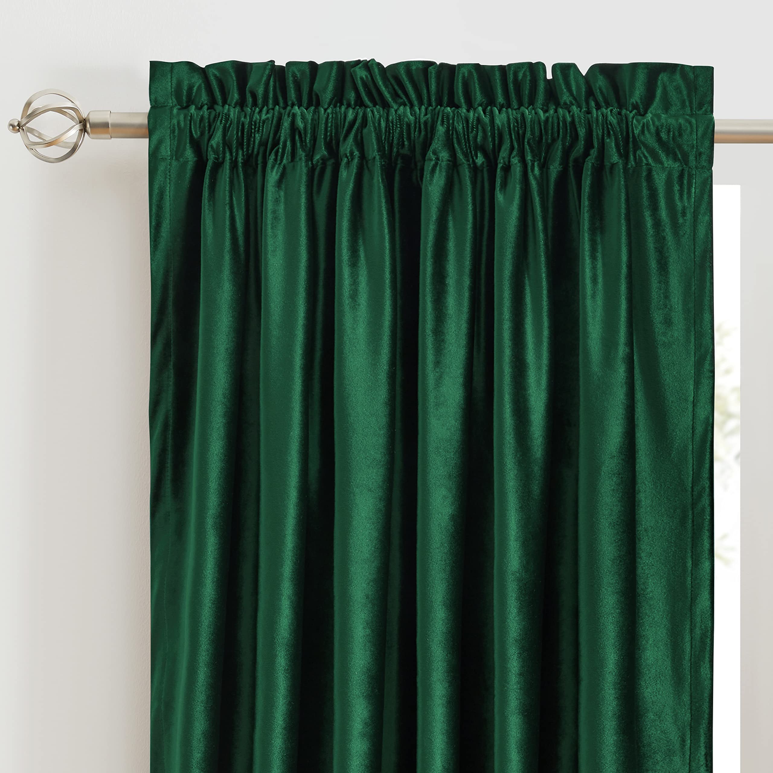 PRIMROSE 84 Inch Emerald Green Velvet Blackout Curtains - Set of 2 Panels with Rod Pocket for Living Room & Bedroom | Thermal Insulated Window Drapes for Light Blocking, Privacy & Home Decor (Darkening Treatment Room)