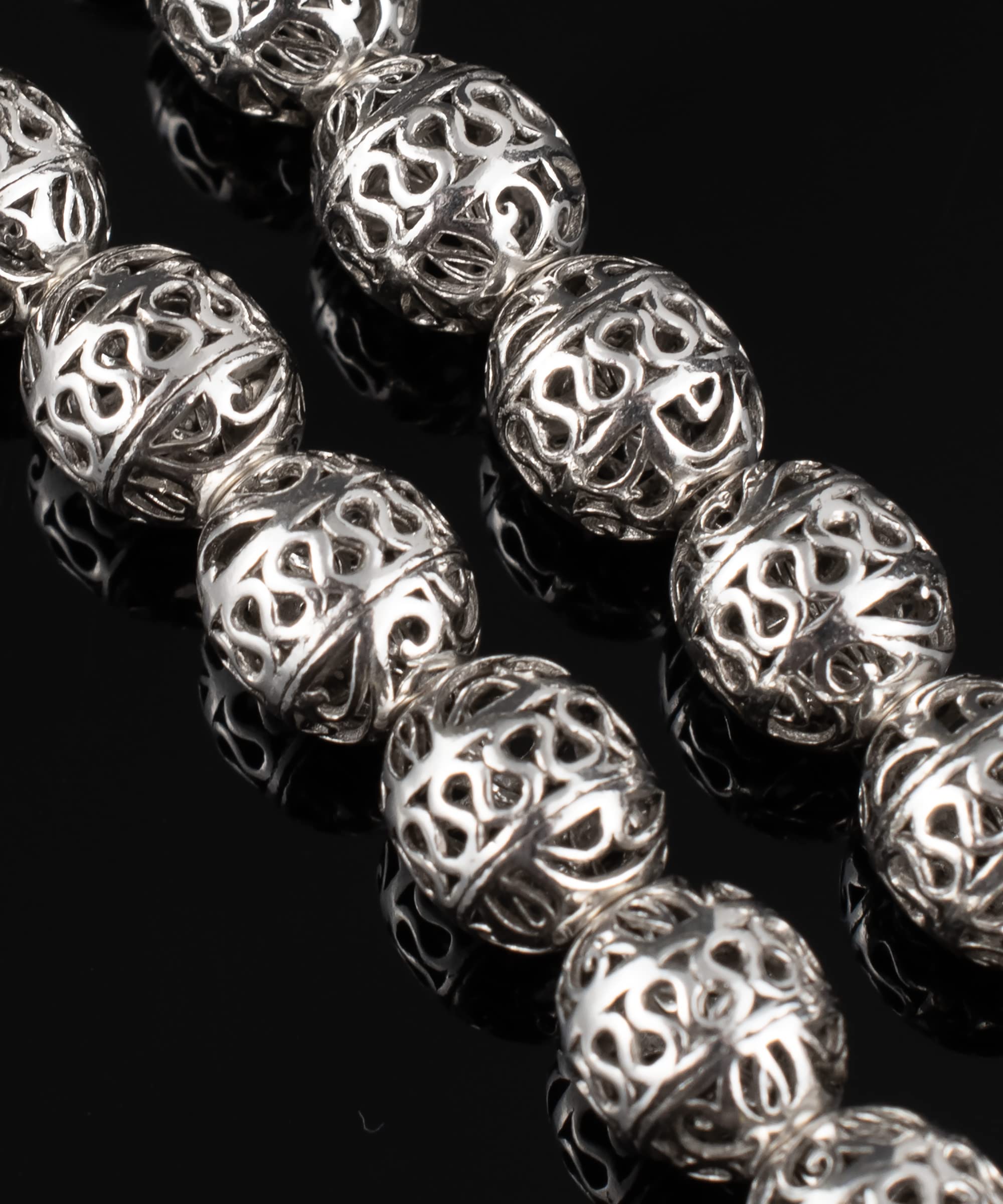 925 Sterling Silver Filigree Art Oval Beads Tasbeeh - 33 Piece Islamic Prayer Beads, Misbaha Tasbih for Meditation, Stress Relief & Spiritual Practice - Elegant Rosary for Muslim, Christian & Buddhist Use