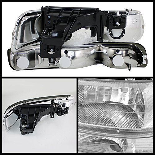 AKKON Chrome Clear Headlight + Bumper Lights + Tail Lamp Replacement for 2000-2003 Chevy Tahoe Suburban - Upgrade Your Vehicle Lighting for Night Driving & Enhanced Style