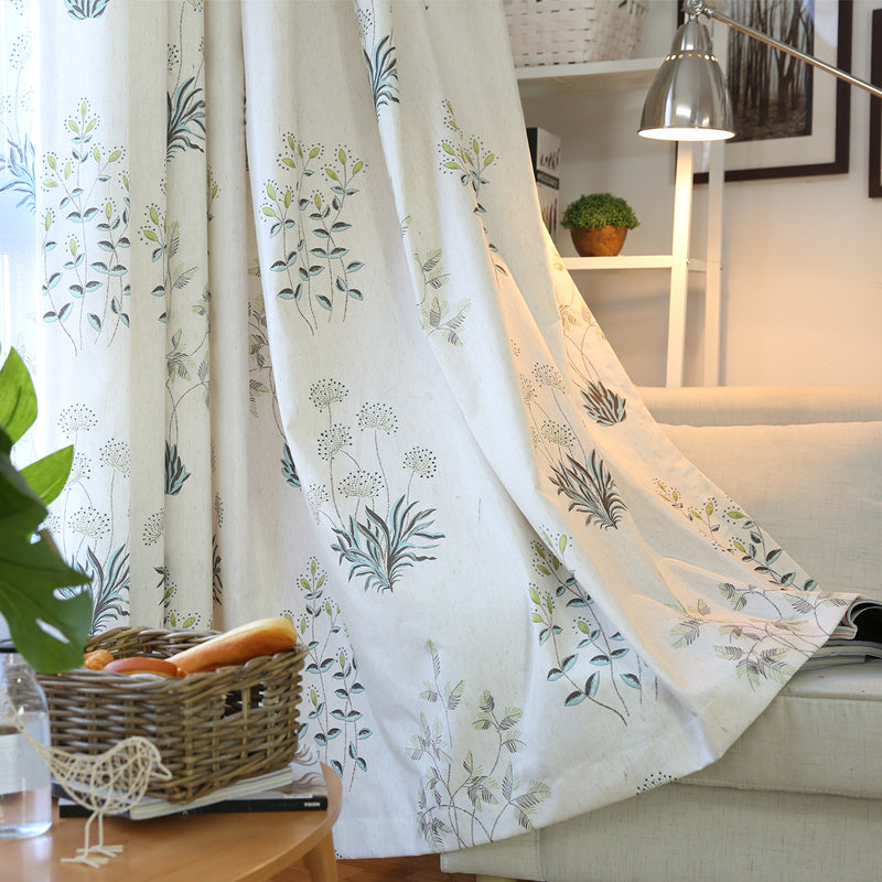 Alayna White Linen Light Filtering Floral Custom Curtains - Elegant Window Treatment for Living Room & Bedroom
