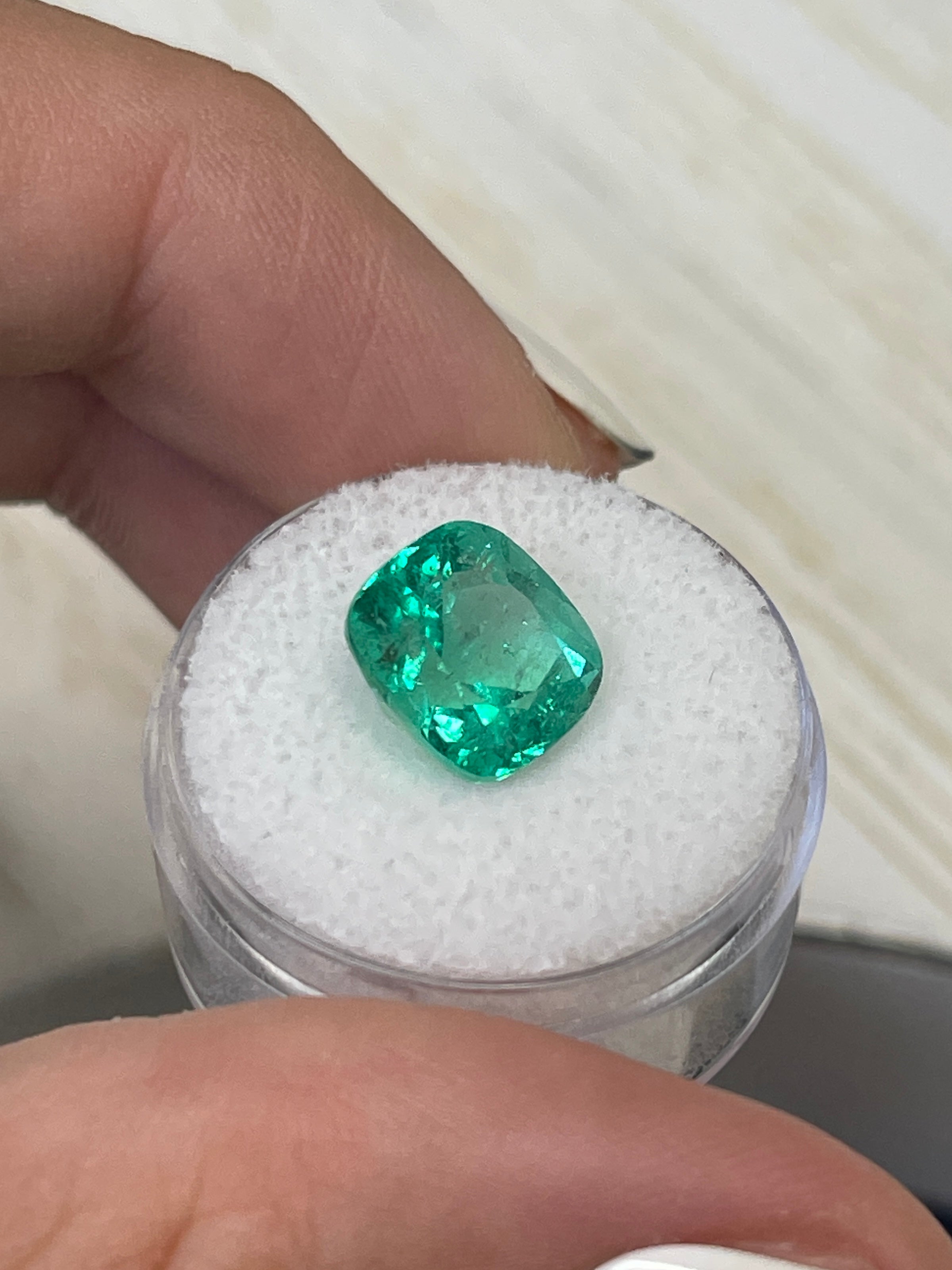 5.29 Carat Certified Natural Loose Colombian Emerald - Bluish Green Cushion Cut 10.5x9.7mm | Engagement Ring, Pendant & Jewelry Making Gemstone