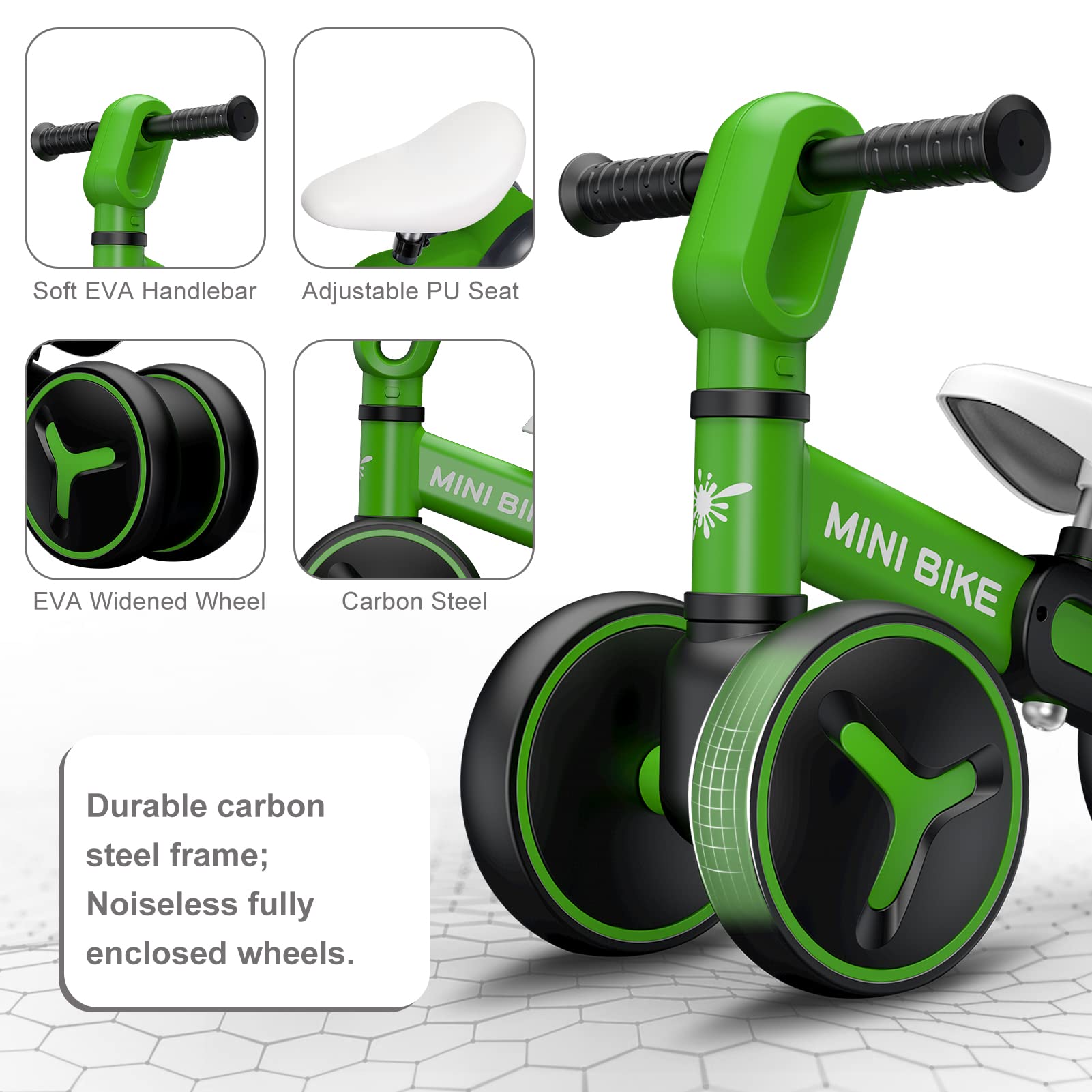**Baby Balance Bike for 1-3 Year Old Boys & Girls | Adjustable Seat No-Pedal Toddler Bike with 4 Wheels | First Birthday & Christmas Gift | Indoor & Outdoor Learning Ride Toy**