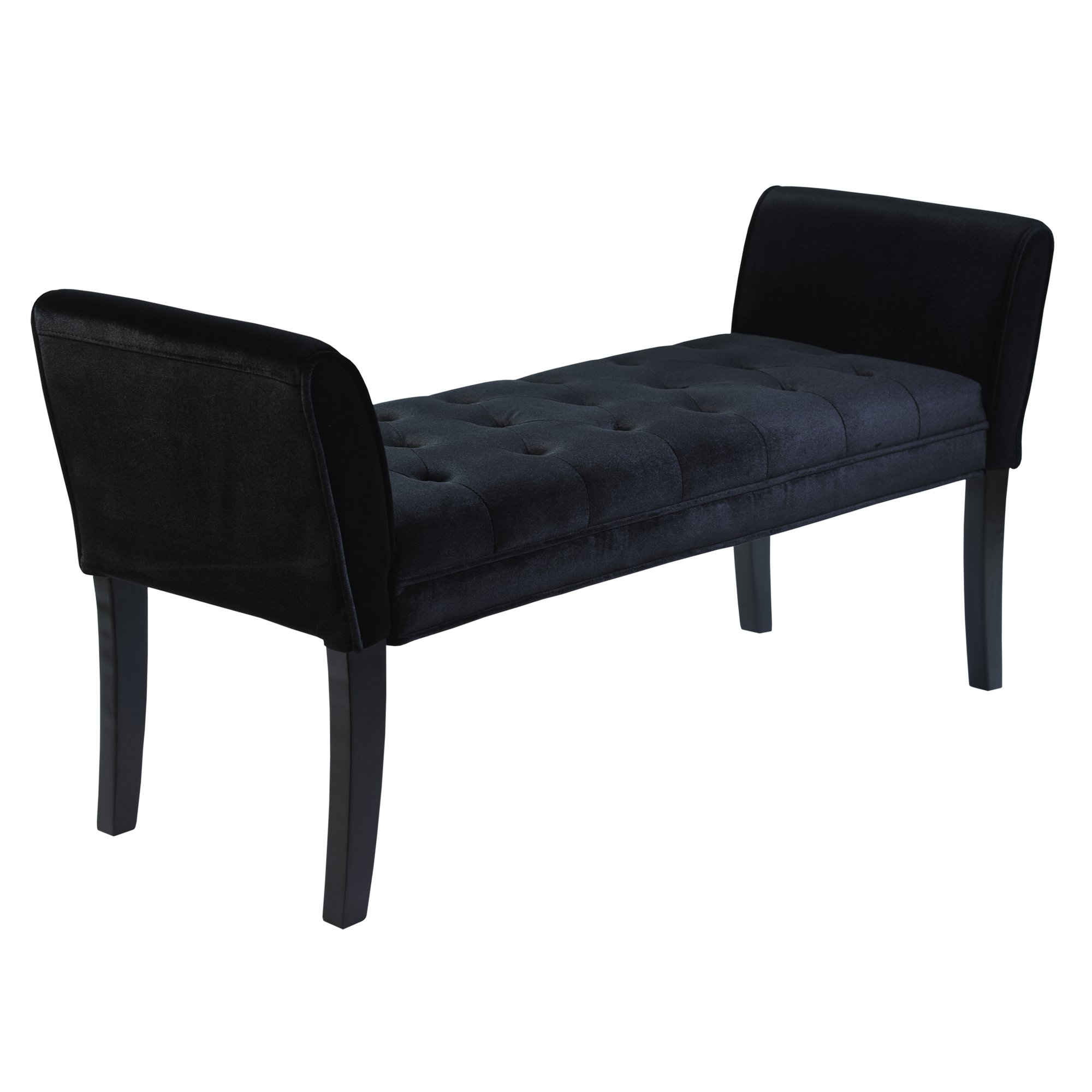 Armen Living Chatham Bench - Black Velvet Upholstery with Black Wood Finish | Stylish Entryway, Living Room, or Bedroom Seating