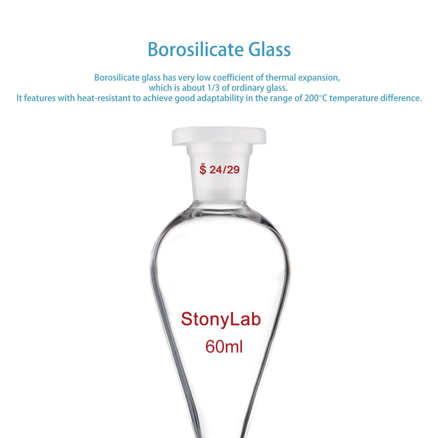 High-Quality Glass Separatory Funnel with PTFE Stopcock Valve - Perfect for Chemical Extraction, Essential Oil Separation & Laboratory Use