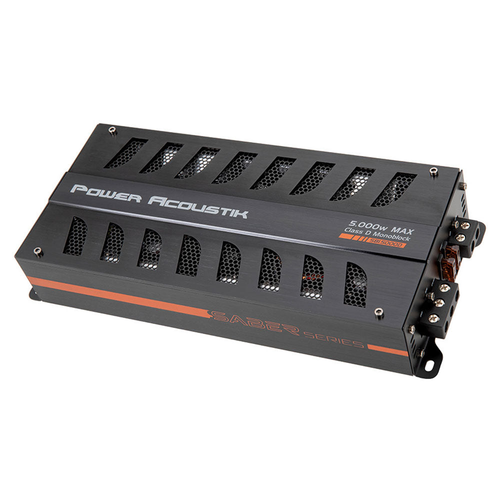 Power Acoustik SB1.5000D 5000W Peak (1700W RMS) SABER Series Class D Monoblock Car Amplifier with Bass Remote - High Power Audio for Subwoofers & Car Sound Systems