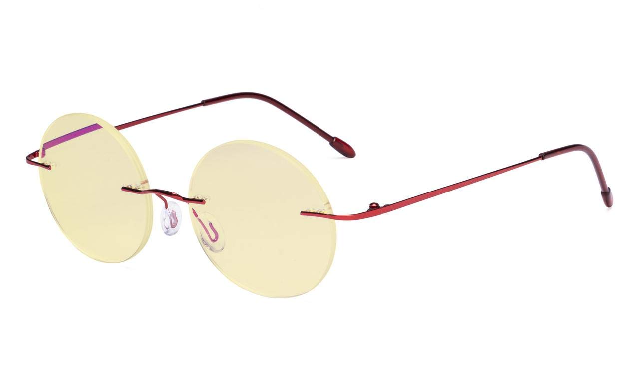 Titanium Rimless Orange Tinted Computer Reading Glasses for Men & Women - Blue Light Blocking, Anti-Fatigue Eyewear for Digital Screen Use, Gaming & Office Work