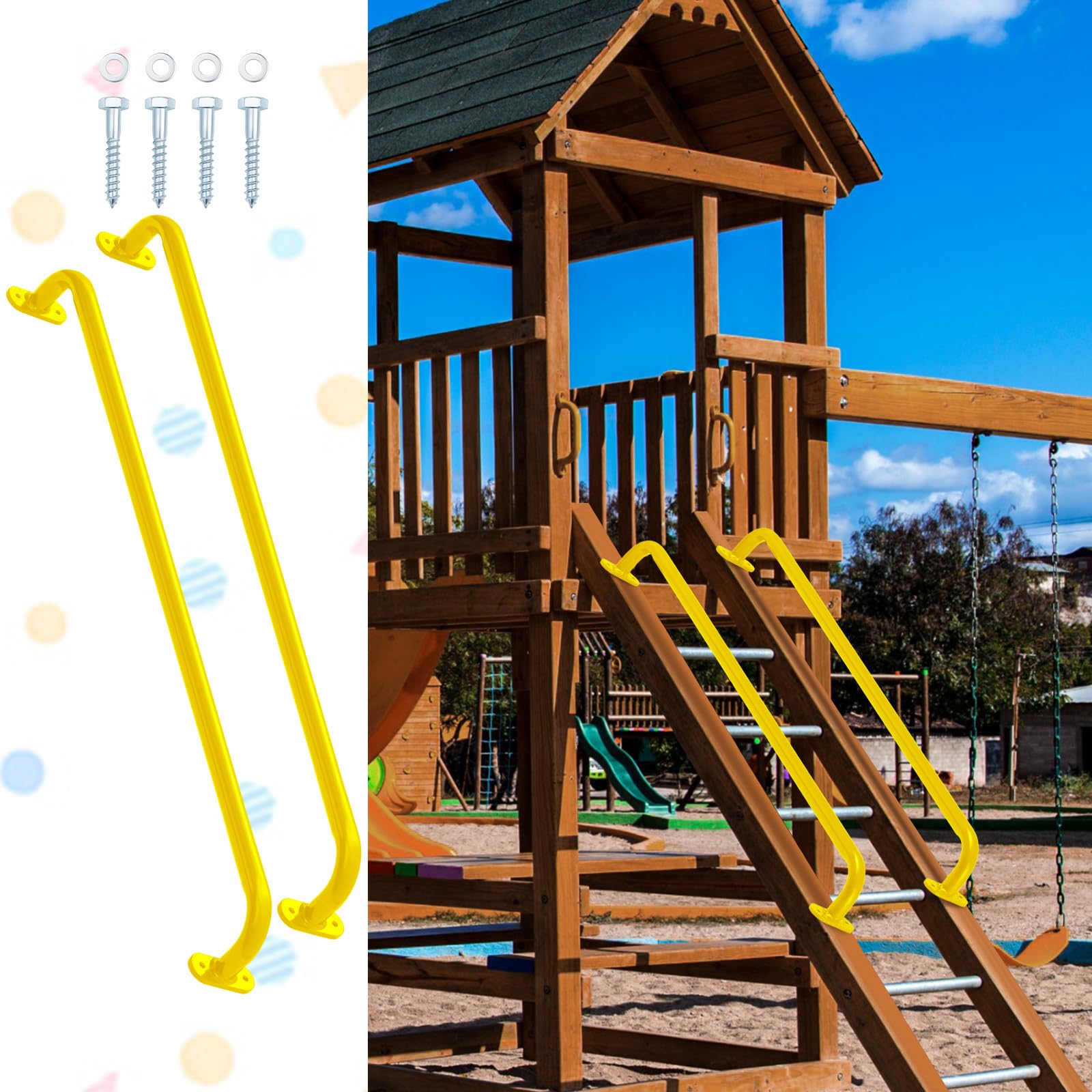Lounsweer 4 Pack 37 Inch Monkey Bars - Heavy Duty Metal Playground Handles for Outdoor Playhouse, Treehouse & Backyard Climbing Accessories - Perfect for Kids' Adventure Play & Backyard Fun