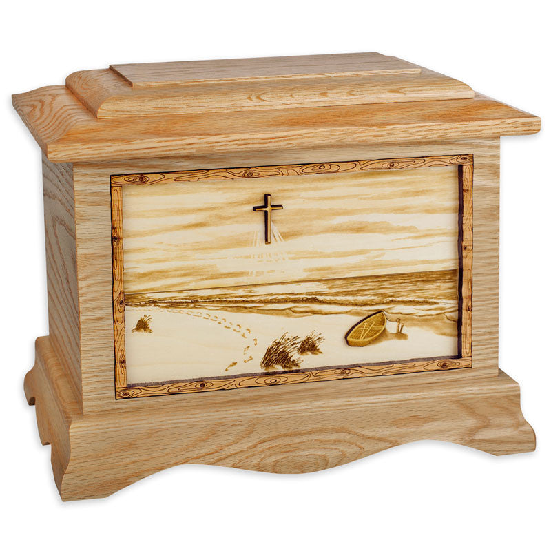Handcrafted Wooden Cremation Urn with 3D Beach Scene Inlay - Perfect for Memorials, Funerals & Home Display