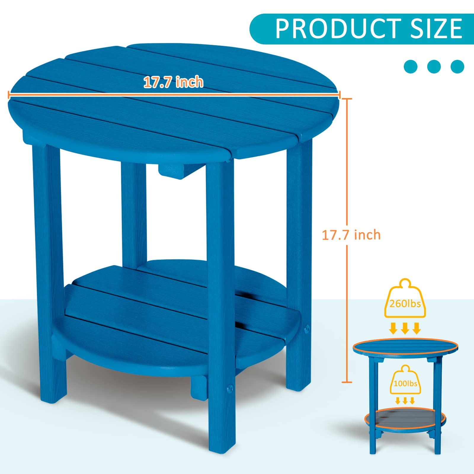 2-Tier Round Outdoor Side Table with Wood-Like Grain - 17.7