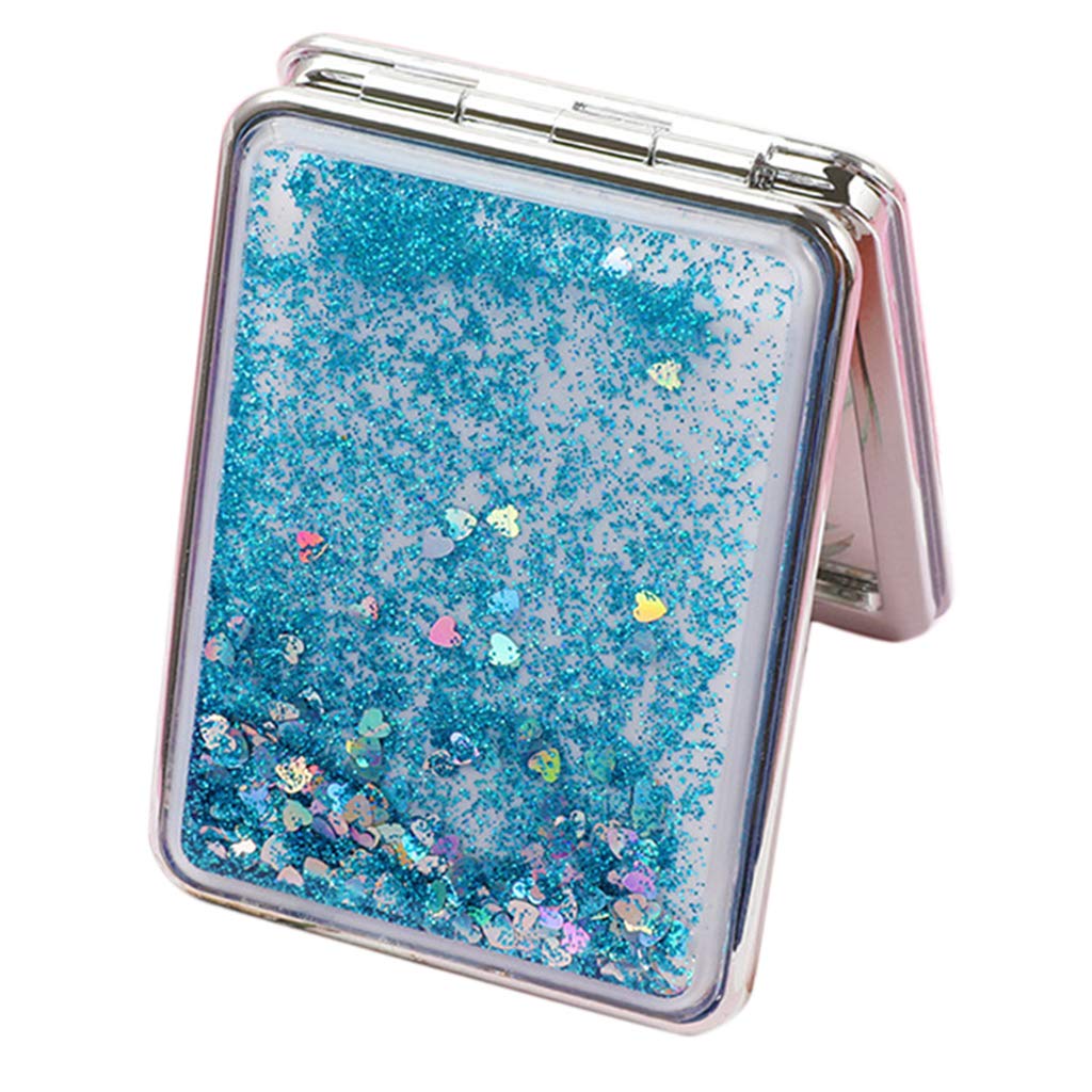 Easnea Compact Travel Makeup Mirror for Women - Portable Folding Square Purse Mirror with Magnifying, Blue | Perfect for On-the-Go Touchups, Home Vanity & Travel Cosmetics