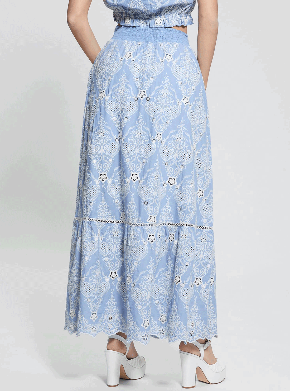 Blue Frida Embroidered Maxi Skirt - Bohemian Floral Print Long Skirt for Women | Perfect for Beach, Festival & Summer Outfits